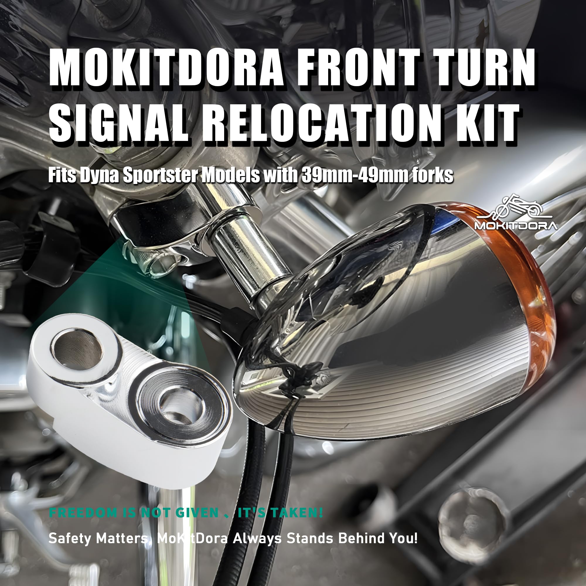 Mokitdora Dyna Sportster Front Turn Signal Relocation Kit 39Mm-49Mm Tubes Compatible With Harley Sportster Xl883 1200 Dyna Glide Fxr, Chrome
