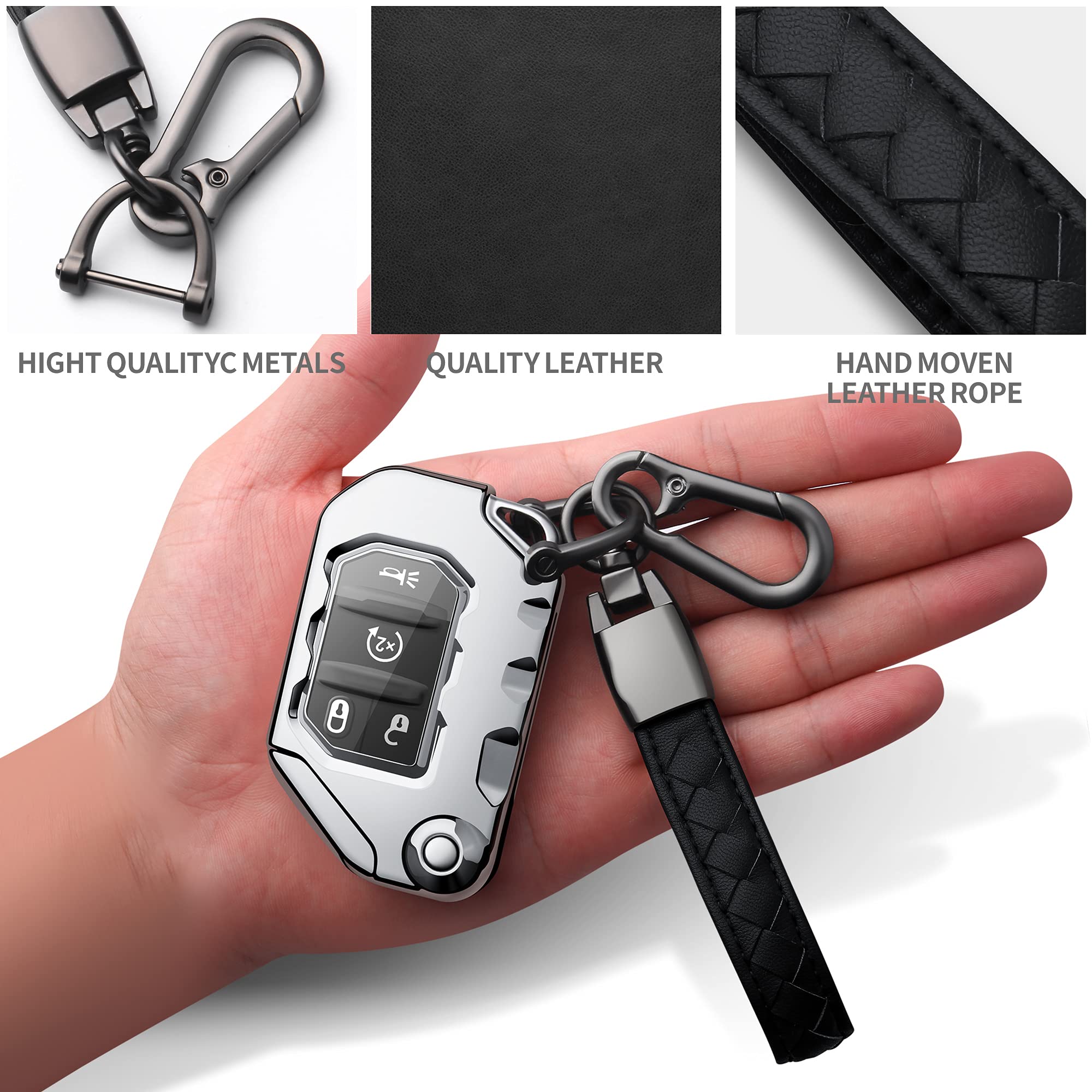 Autophone Compatible With Jeep Key Fob Cover With Leather Keychain Soft Tpu Protection Key Case For 2018 2019 2020 2021 Wrangler Jl Gladiator Remote Key (Silver)