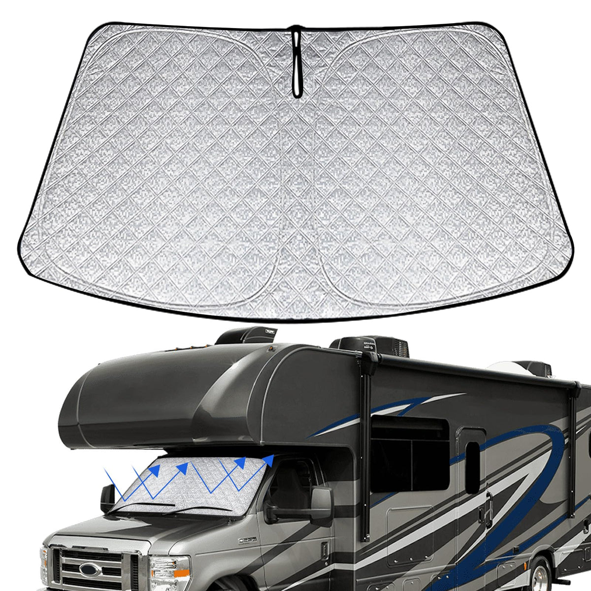 Windshield Sun Shade Replace for 1992-2025 Ford C-Class Motorhome/E-Series Econoline E-150/250/350/450, 6 Layers Foldable Window
