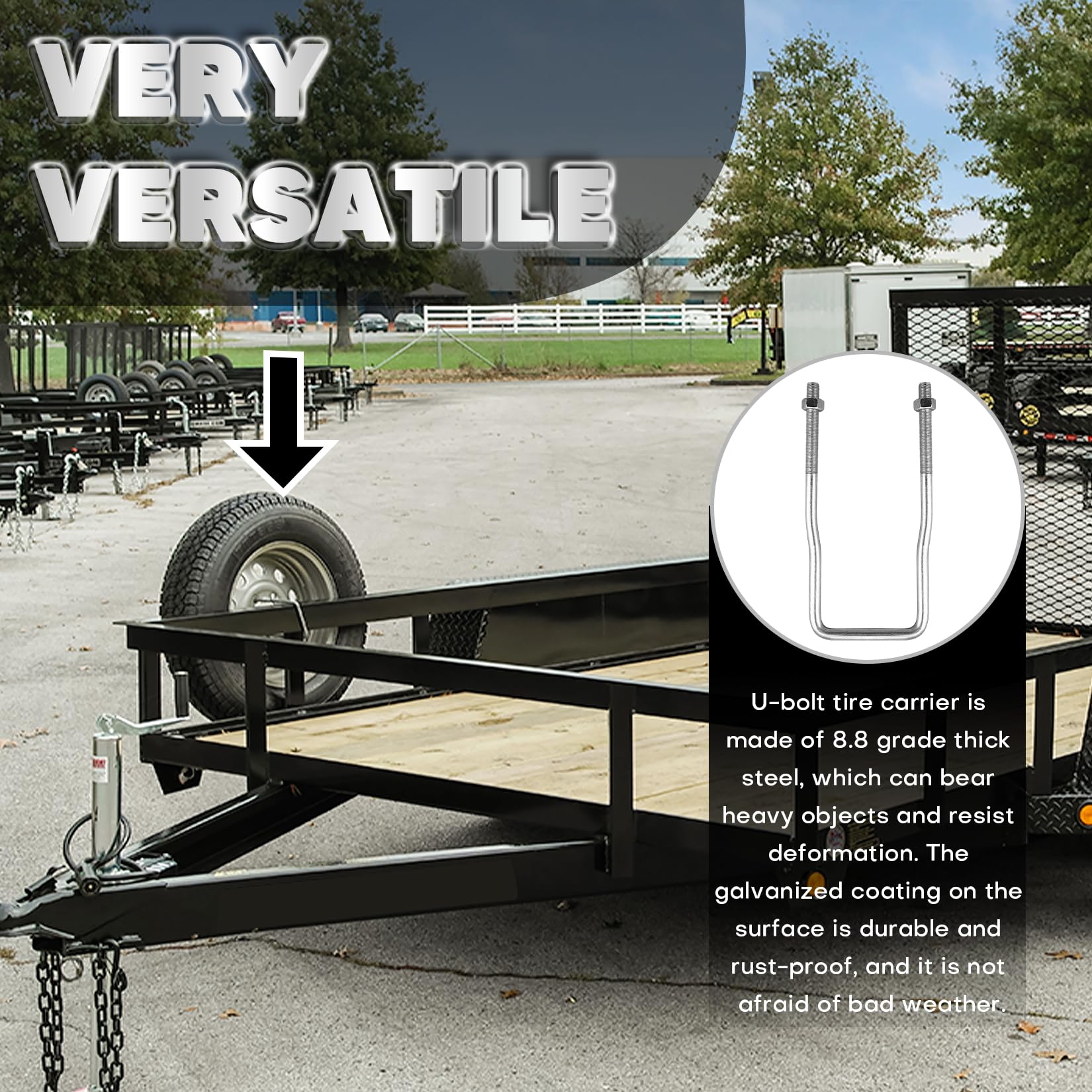 Vonlx U-Bolt Spare Tire Carrier Holder Bracket For Trailer Side Mount 4 Or 5 Lug Zinc Plated Fit For Ski Boat, Fishing Boat Or S