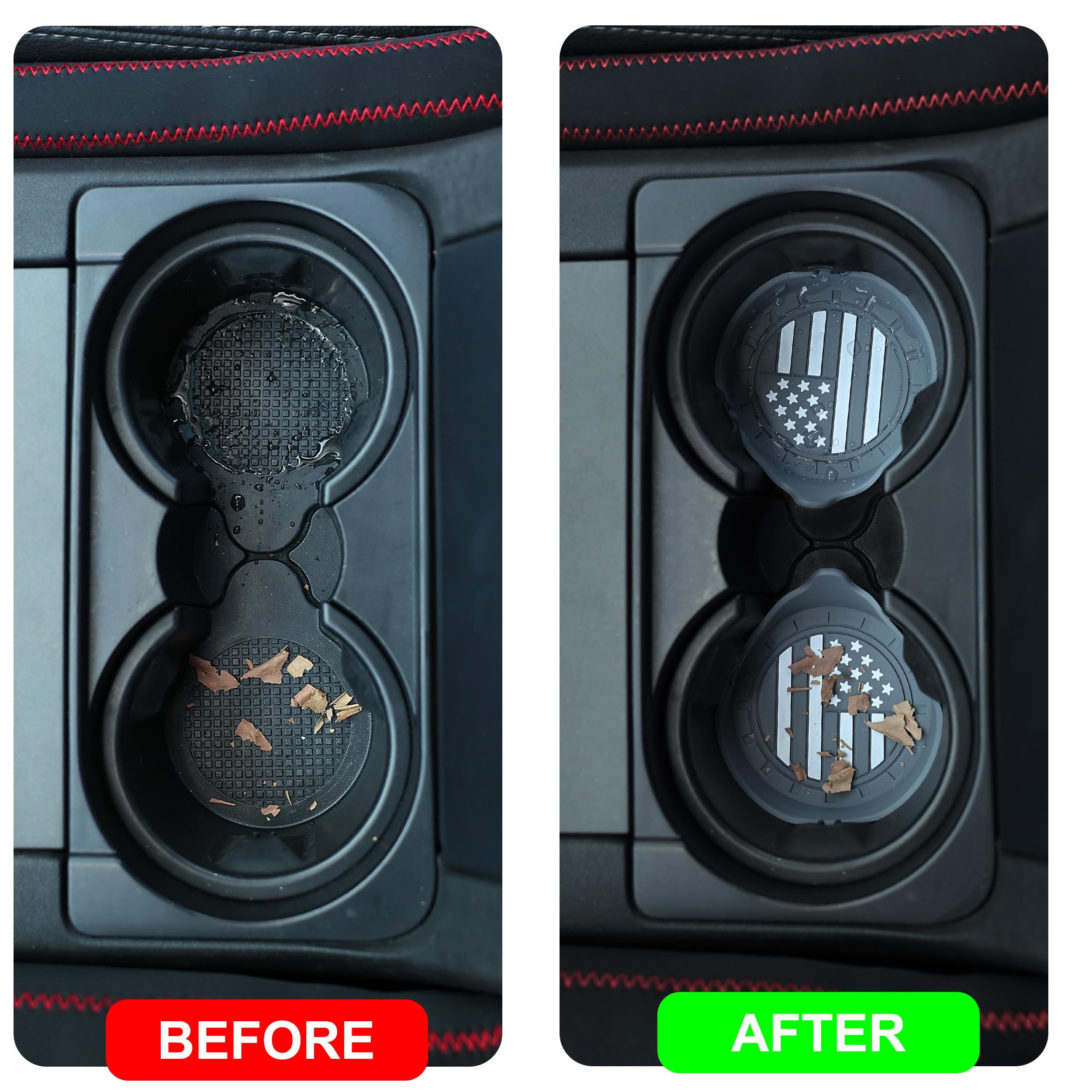 Amooca Car Cup Coaster Universal Non-Slip Silicone Cup Holder Insert Car Interior Accessories For Drink American Flag Us Flag 2