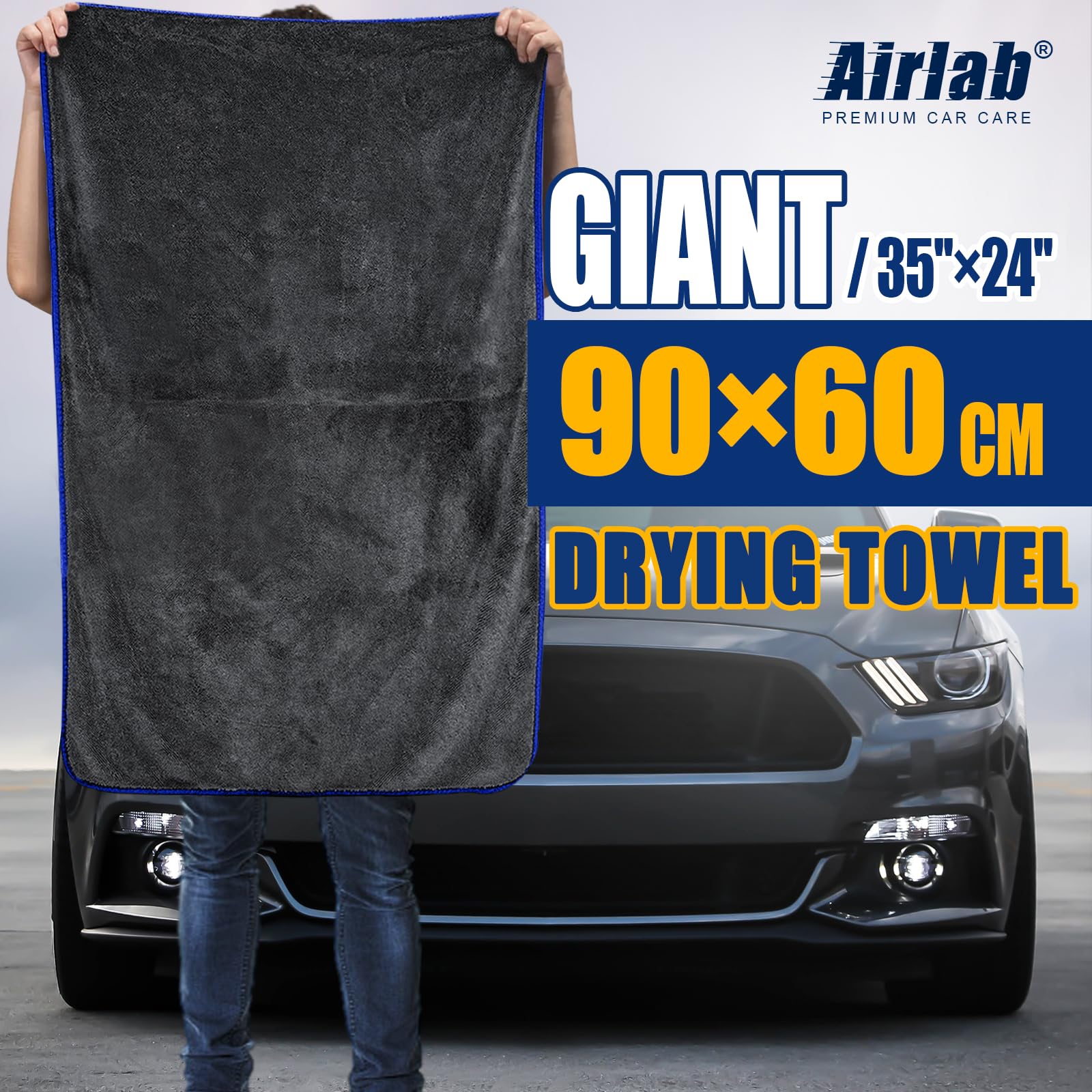 Airlab Microfiber Car Drying Towel Extra Large Car Wash Auto Detailing Super Absorbent Cleaning Cloth Ultra Soft Lint Free, Stre