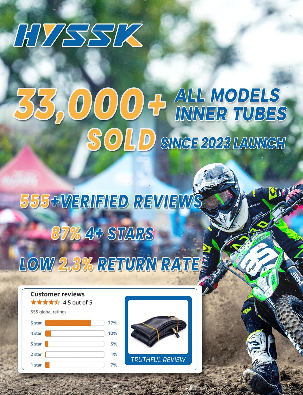 Premium Hyssk 2.75/3.00-21'' Motorcycle Inner Tube For 80/100-21,90/90-21,90/100-21 Dirt Pit Bike Front Tire