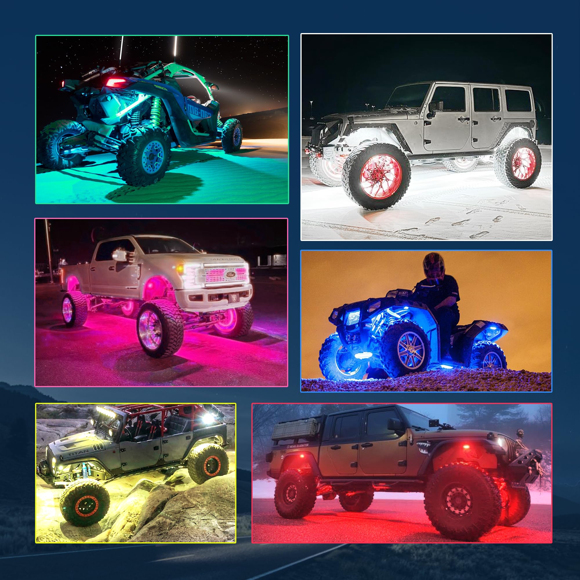 Mictuning C2 Curved Rgbw Led Rock Lights - 4 Pods Underglow Multicolor Neon Light With Wiring Switch Kit, Bluetooth Controller W