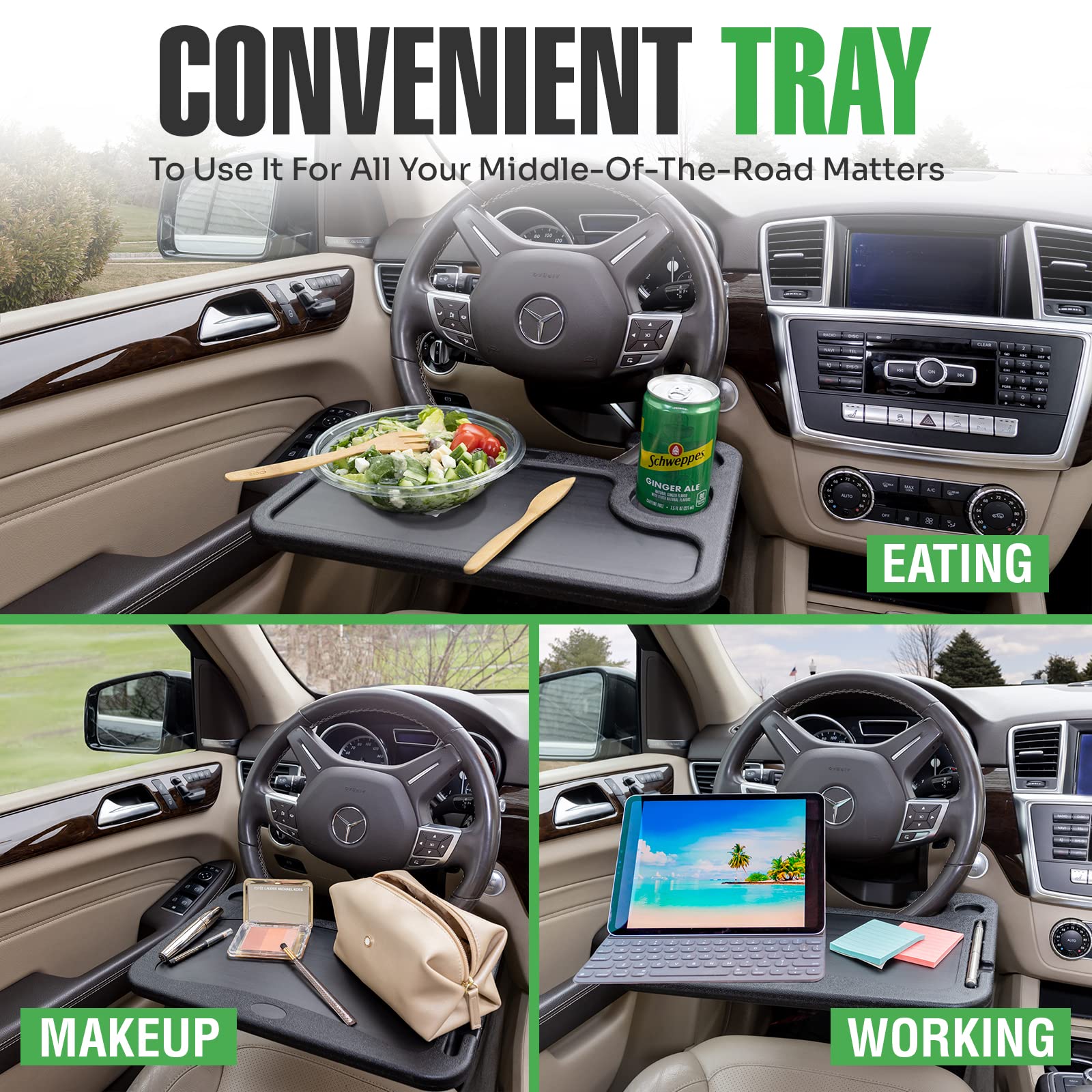 Lebogner Steering Wheel Tray, Car Food Trays For Eating, Laptop, Tablet, Ipad Or Notebook, Hook On Auto Steering Wheel Desk Tabl