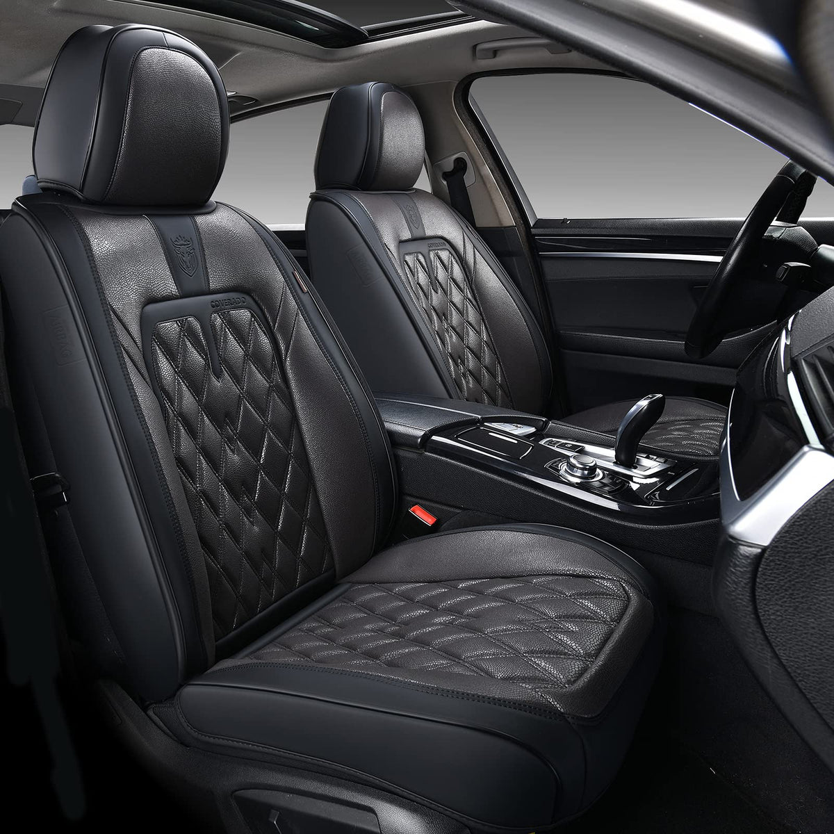 Coverado Car Seat Covers Front Seats, 2 Pack Waterproof Leather Seat Covers For Cars, Luxury Car Seat Protector, Anti-Slip Desig
