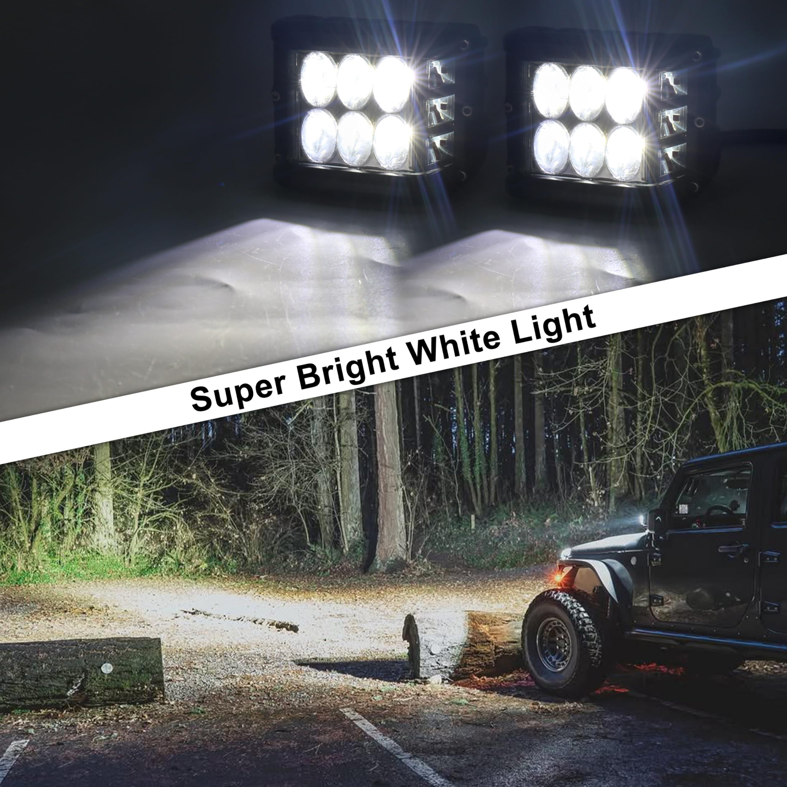 Hoyuza Side Shooter Pod Lights 4 Inch Dual Side Red Strobe Led Cube Lights For Farm Tractor Plow Truck Boat Atv Utv Suv Off-Road