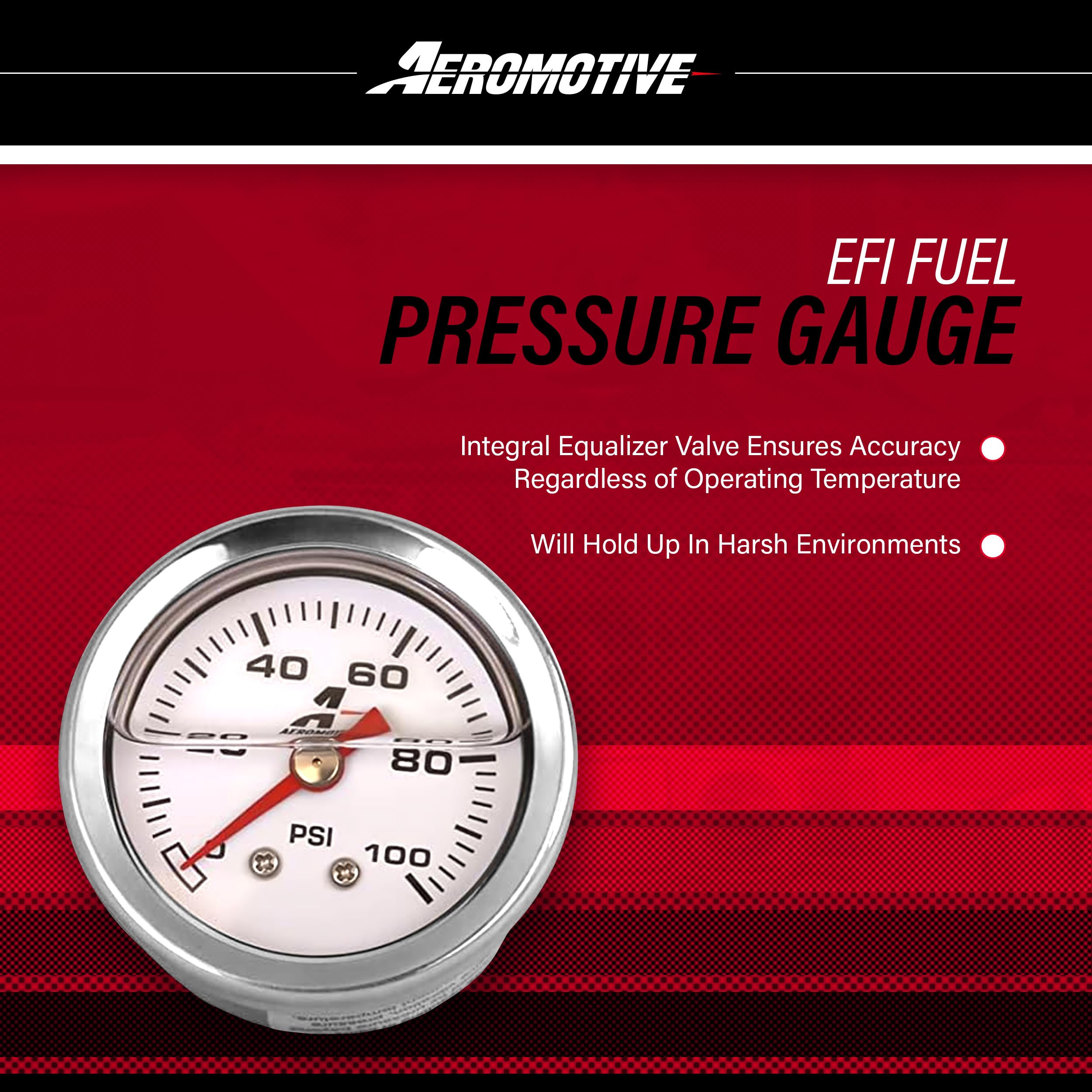 Aeromotive 15633 Fuel Pressure Gauge 0-100 Psi, 1/8 Npt, Liquid Filled, 1.5'' Diameter Dial