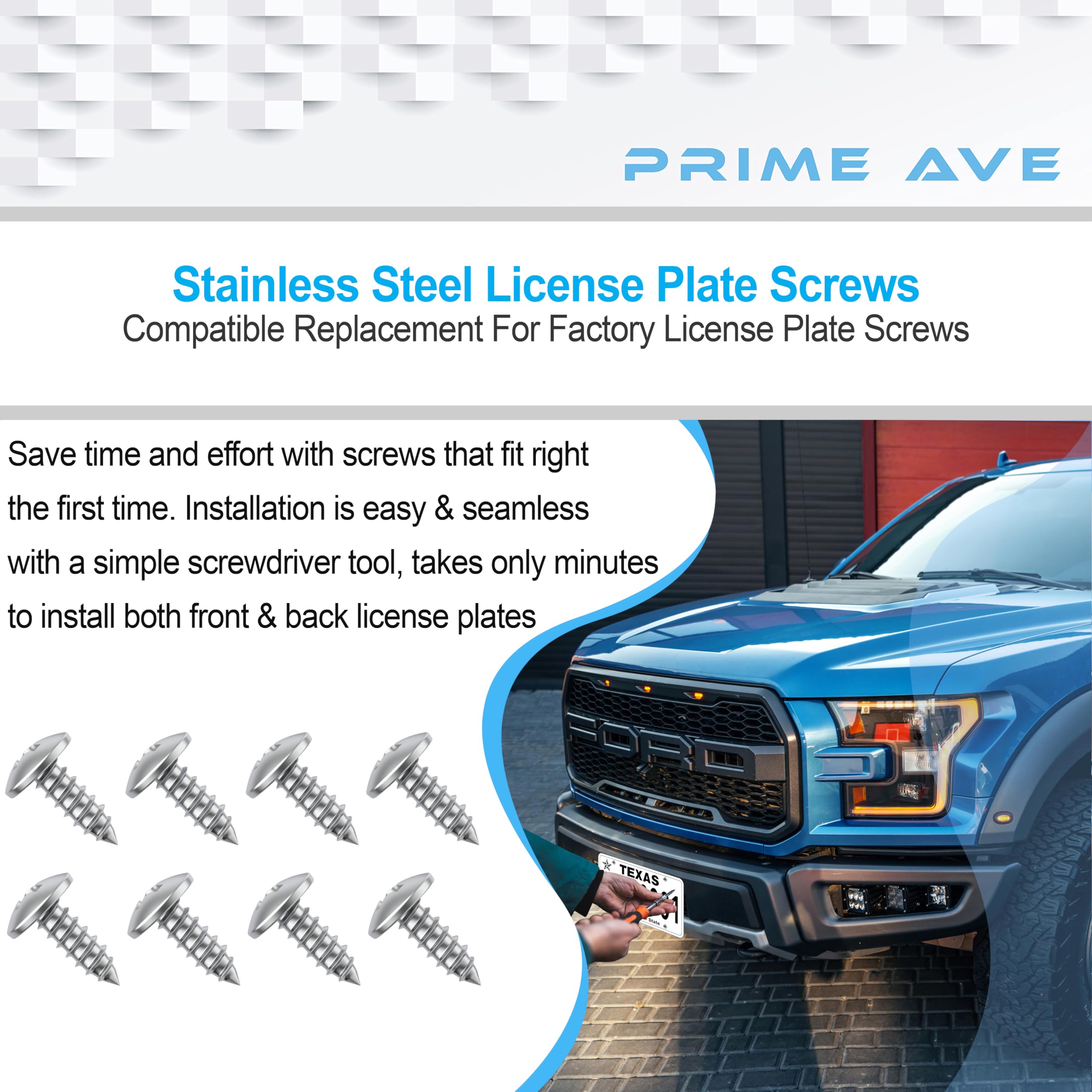 Prime Ave Stainless Steel License Plate Screws For License Plates, Frames, Covers - Durable & Rust Proof Licence Plate Screw Set