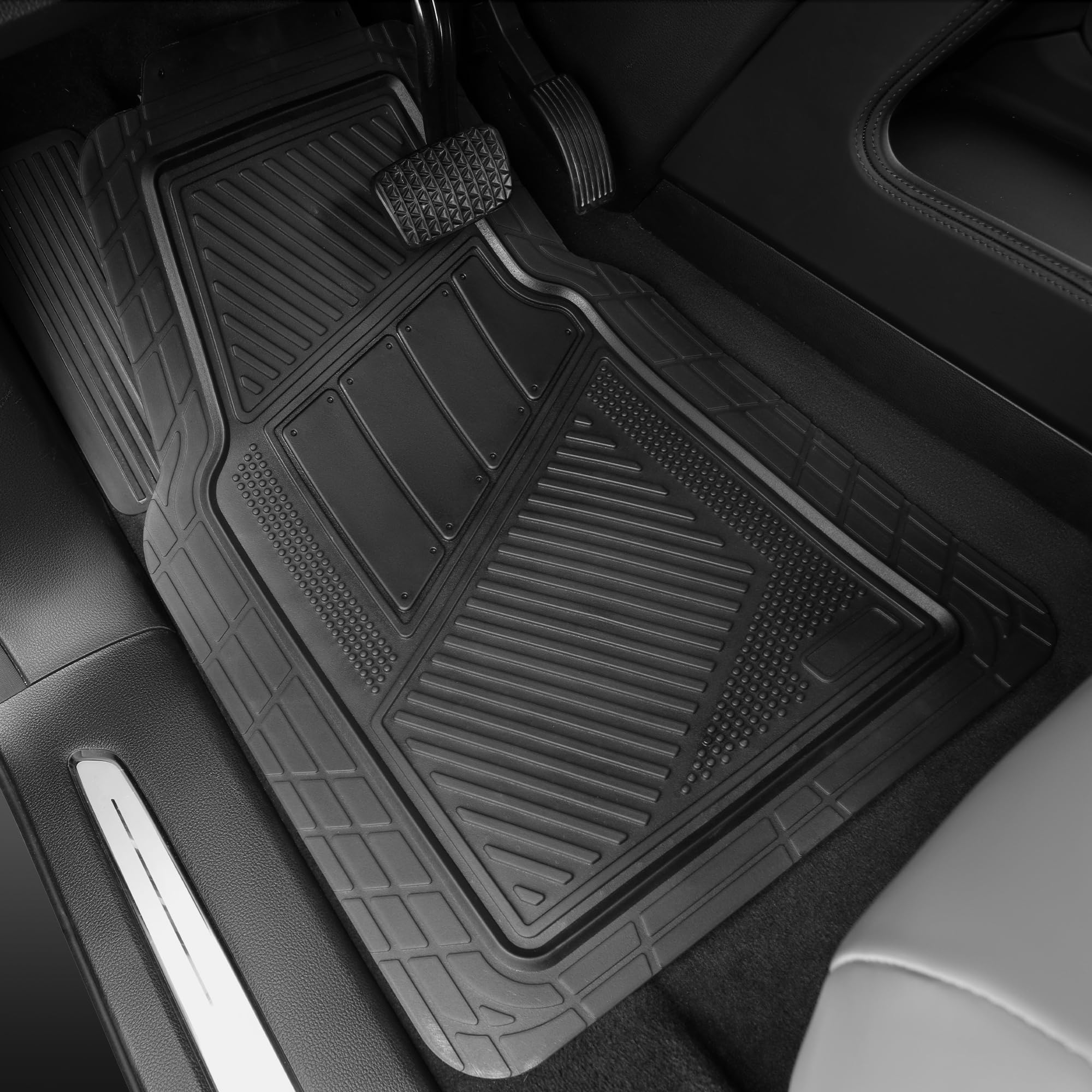 CAR PASS Heavy Duty Rubber Floor Mats Translucence Charcoal 4-Piece Car Mats Set - Universal Waterproof mats for SUV,Truck,Sedan