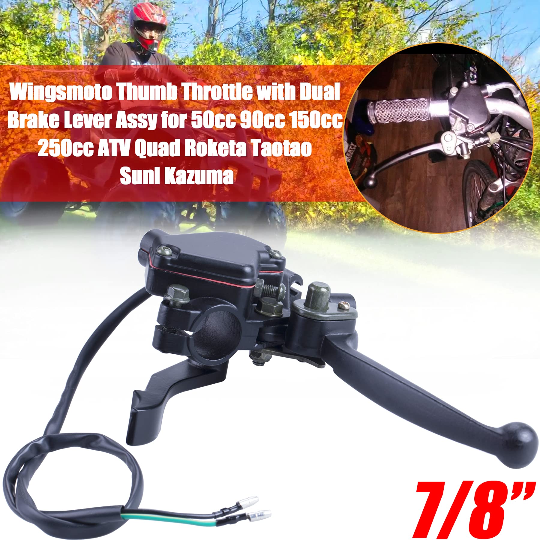 Mrelc 7/8'' Thumb Throttle With Dual Brake Lever Assy Compatible With 50Cc 90Cc 150Cc 250Cc Atv Quad Roketa Taotao Sunl Kazuma