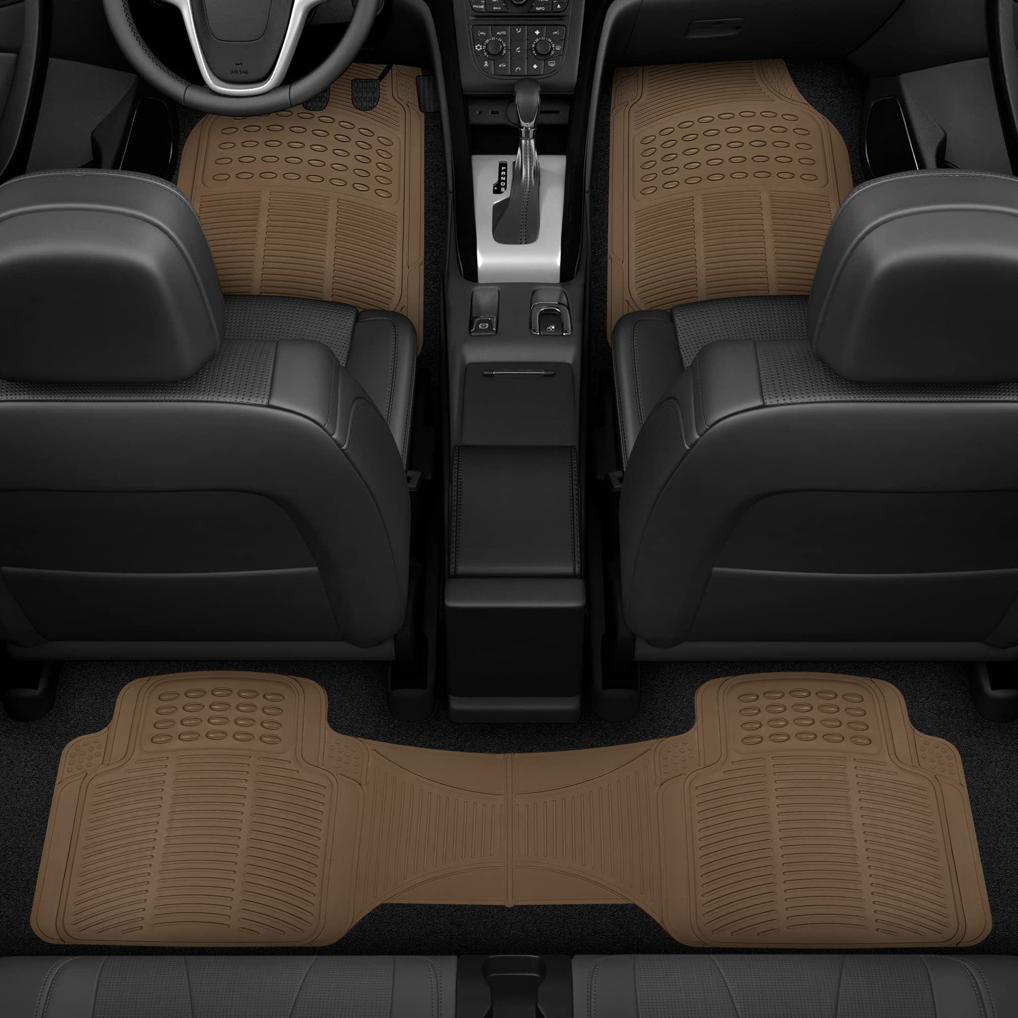 Bdk Proliner Floor Mats For Cars Trucks Suv, 3-Piece All-Weather Car Mats With Universal Fit Design, Durable Car Floor Mats With Capture Ridges, Waterproof Rubber Floor Mats For Cars (Beige)