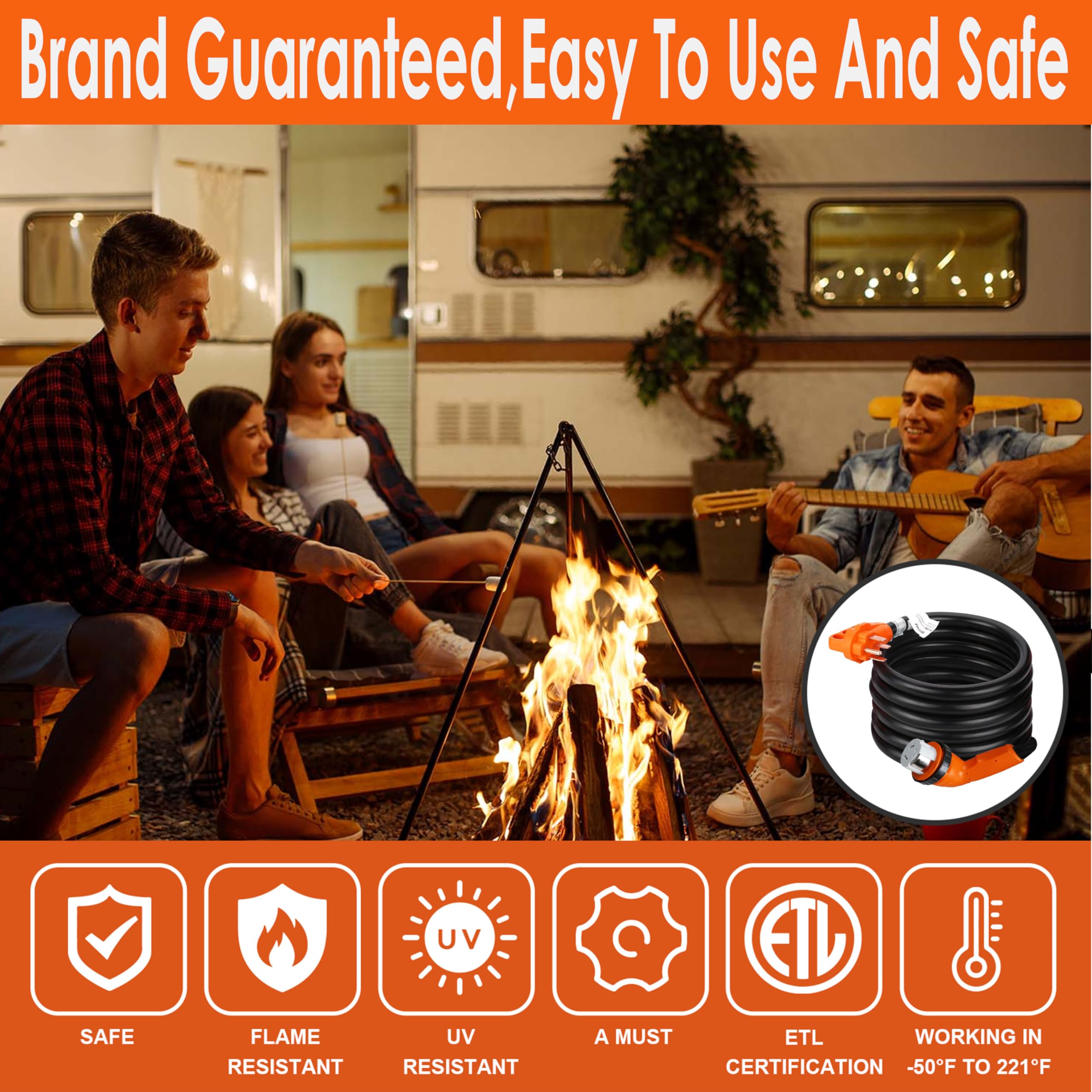 Ficstar 50 Amp RV Extension Cord 15 ft, Heavy Duty 6/3+8/1 SJTW AWG RV Power Cord with Grip Handle Twist Lock, NEMA 14-50P to SS