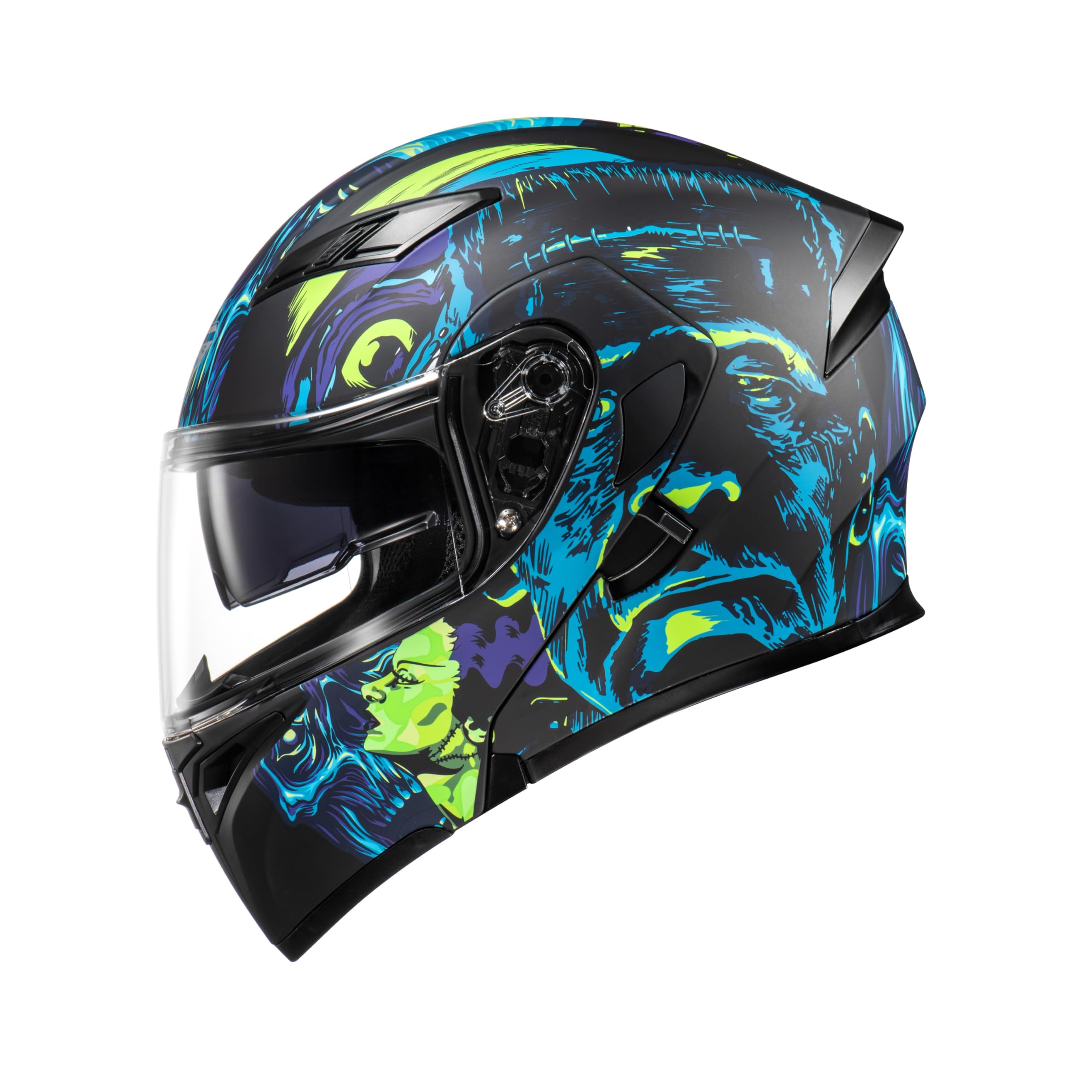 Kypara Motorcycle Dual Visor Flip Up Modular Full Face Helmet With Dot Certification Of Impressionism (Frankenstein, L)