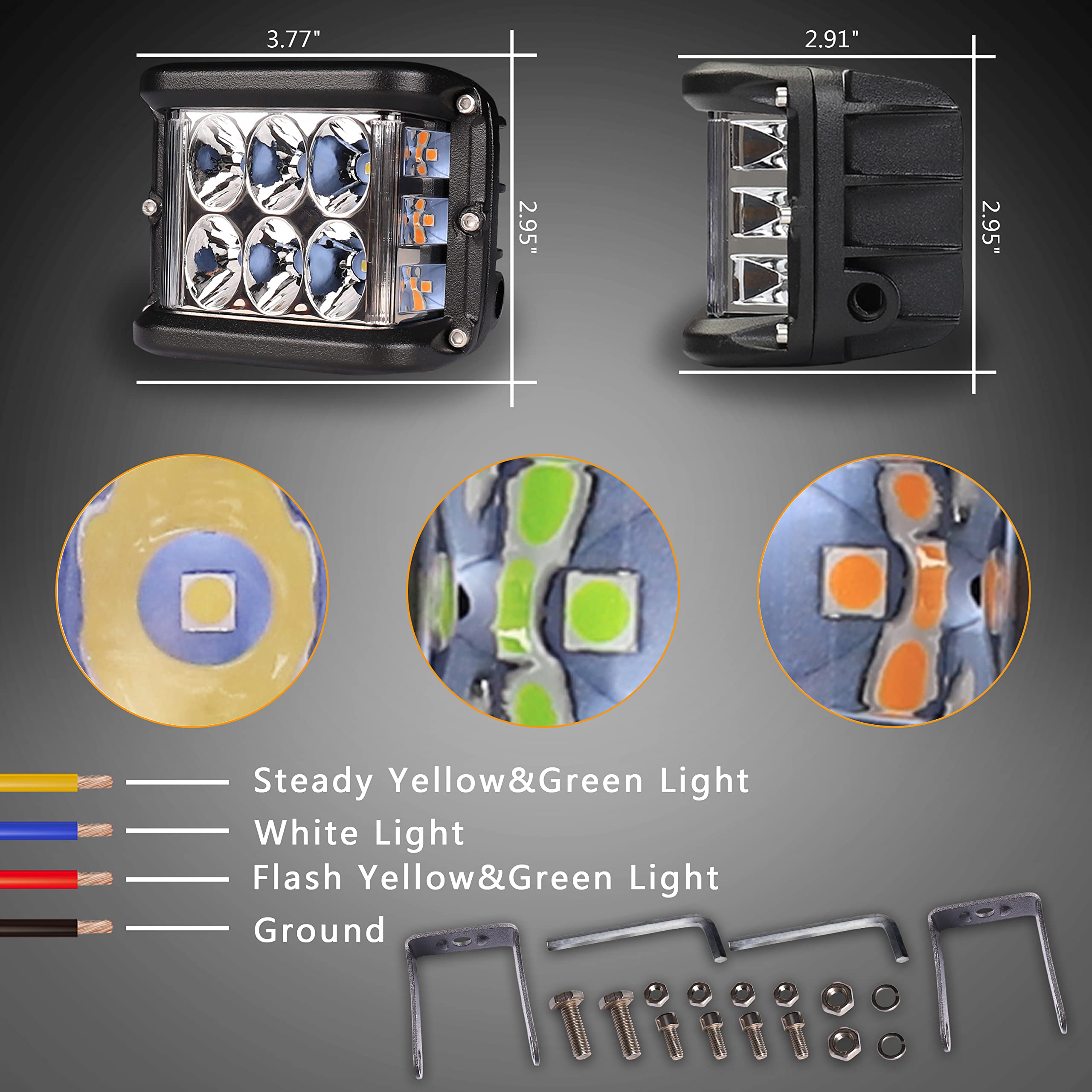 Hoyuza Led Pod Lights, 4Inch Side Shooter Led Pods With Yellow & Green Dual Color Strobe Lights For Farm Tractor Plow Truck Atv Utv