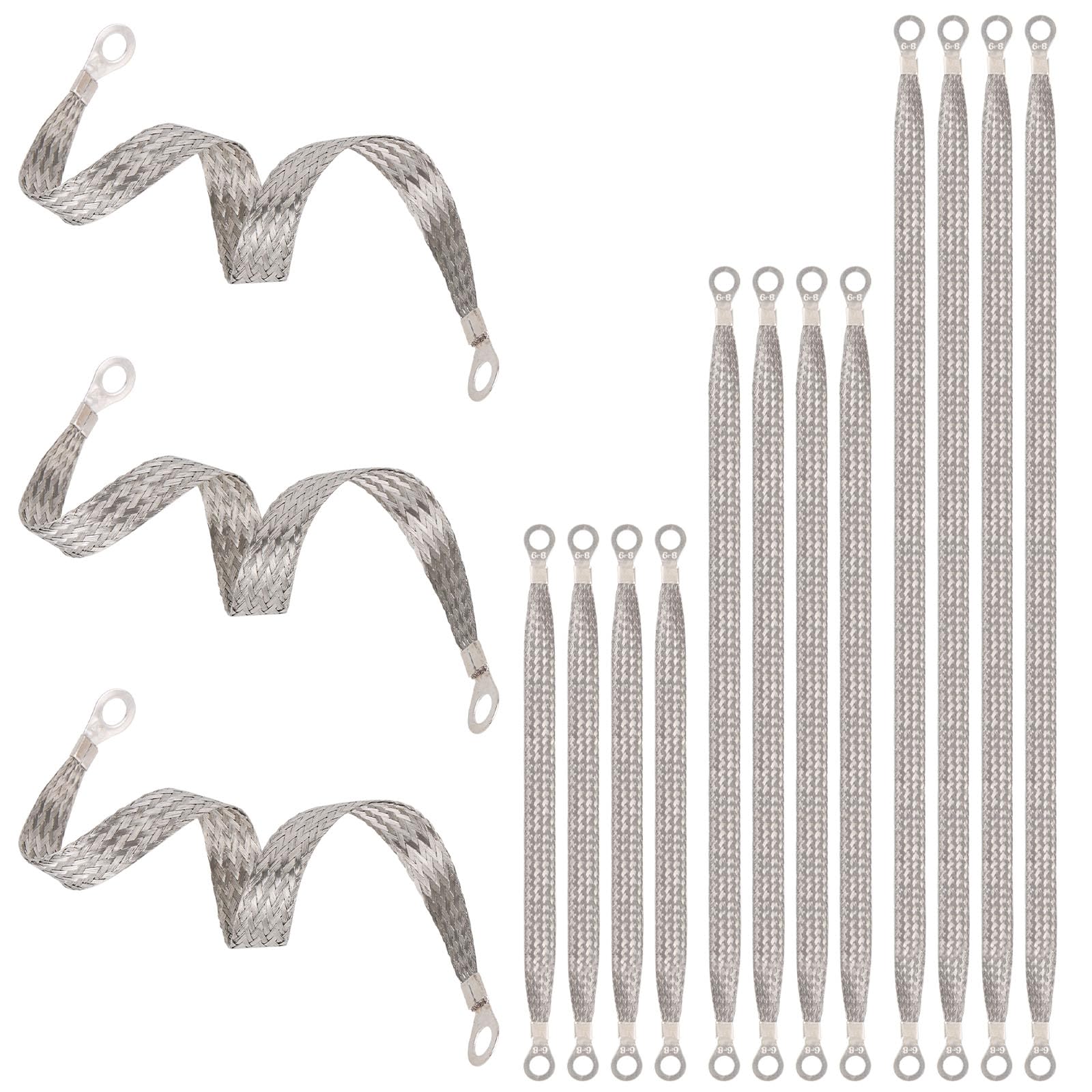 12pcs Automotive Ground Straps Kit, Universal Engine Grounding Cable Straps Braided Copper Tinned Ground Wire Vehicle Grounding 