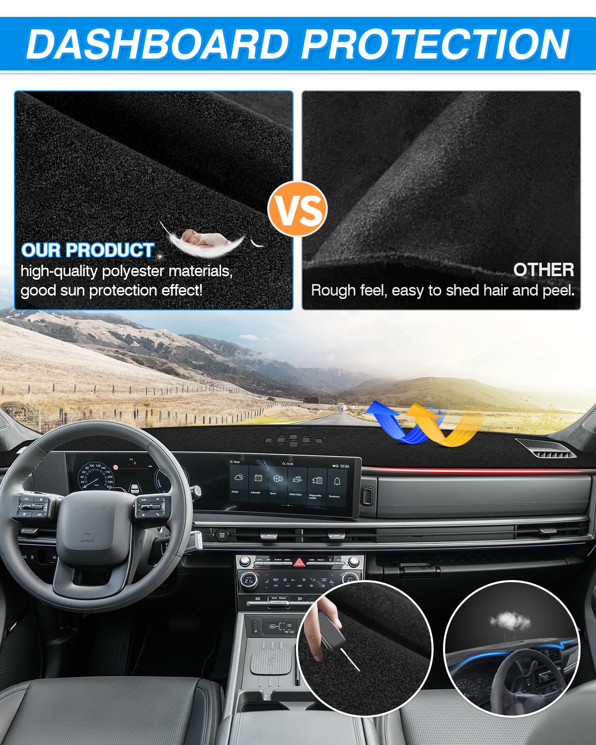 Cartist Dash Cover Compatible with 2024 2025 Hyundai Santa Fe Accessories Dashboard Cover Mat Non-Slip Carpet Sunshield Glare UV