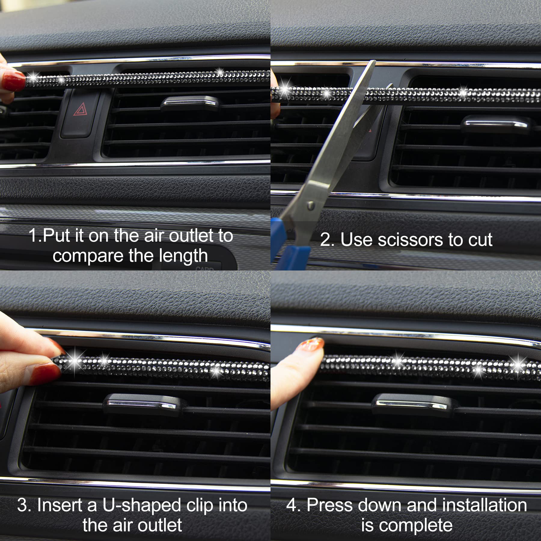 Livtee Bling Car Air Vent Outlet Moulding Trim, 10Pcs Car Air Conditioner Decoration Strip, Bling Rhinestone Diamond Car Interior Accessories For Women And Teens, White