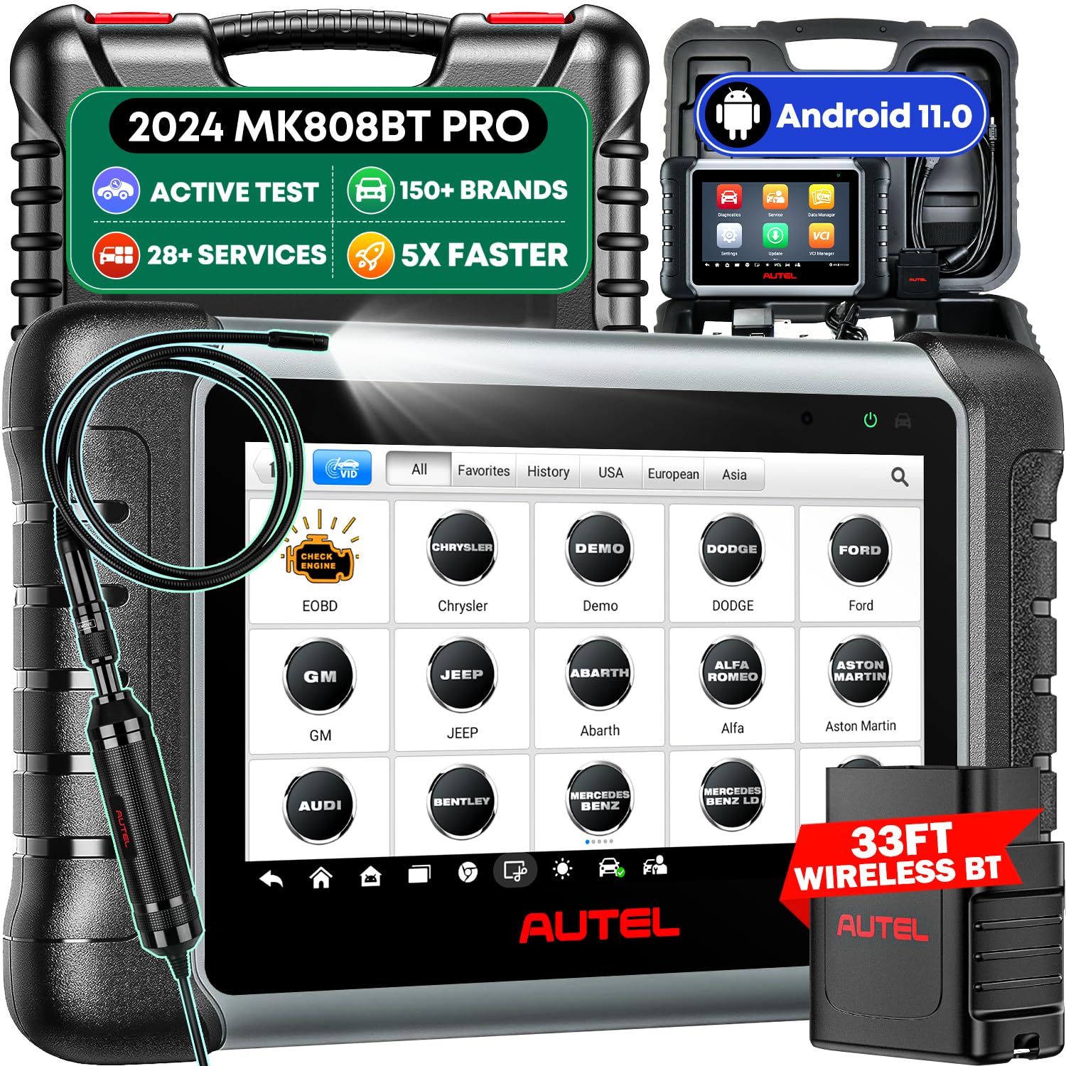 Autel MaxiCOM MK808BT PRO w/ $60 MV108S, Android 11, 2024 Full Bidirectional Scan Tool, Update of MK808BT MK808S MX808S MX808 MK