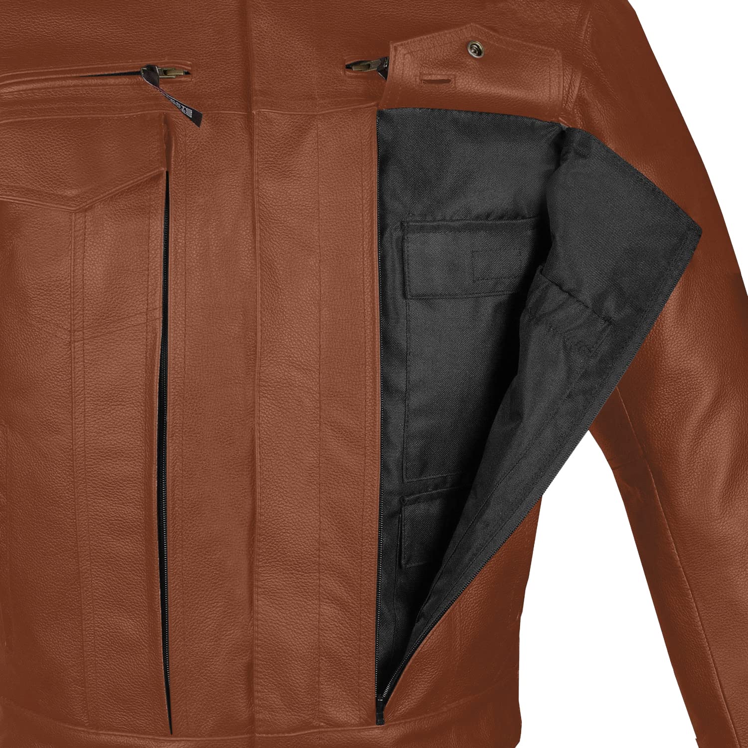 Men'S Commuter Premium Natural Buffalo Leather Motorcycle Jacket Ce Armor Conceal Carry Gun Pockets Cruiser Biker Tan Xl