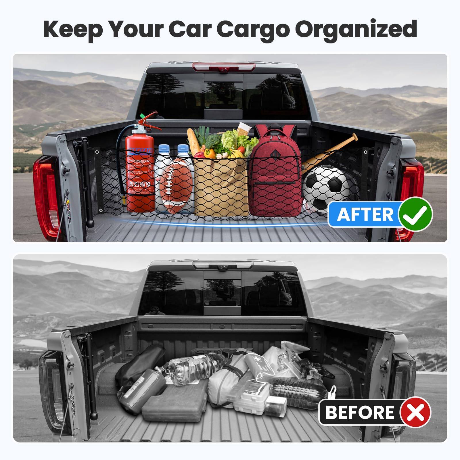 Canvcle Truck Bed Cargo Net for 2013-2025 GMC Sierra/Chevy Silverado 1500 2500 3500 Accessories Envelope Style Mesh Trunk Net Or