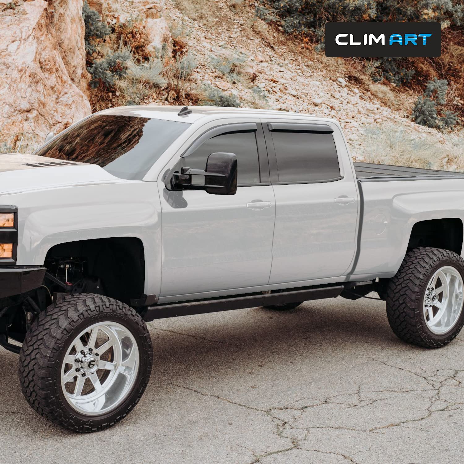 Clim Art Incredibly Durable Rain Guards For Chevrolet (Chevy) Silverado/Gmc Sierra 2014-2018 Crew Cab, Tape-On Window Deflectors