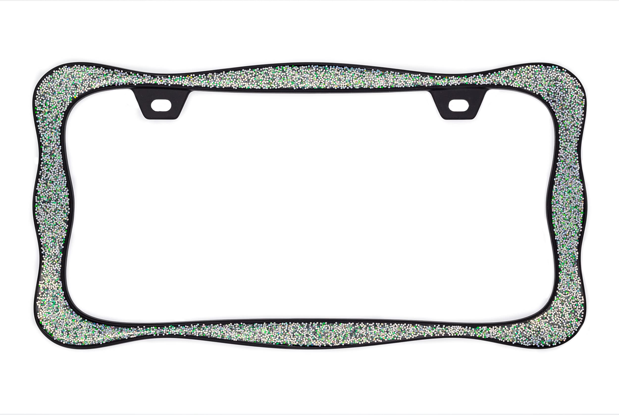 Creathome 3D Shining License Plate Frame, Black Powder Coated With Shining Sliver Chunky Gliter, Pure Zinc Alloy Metal