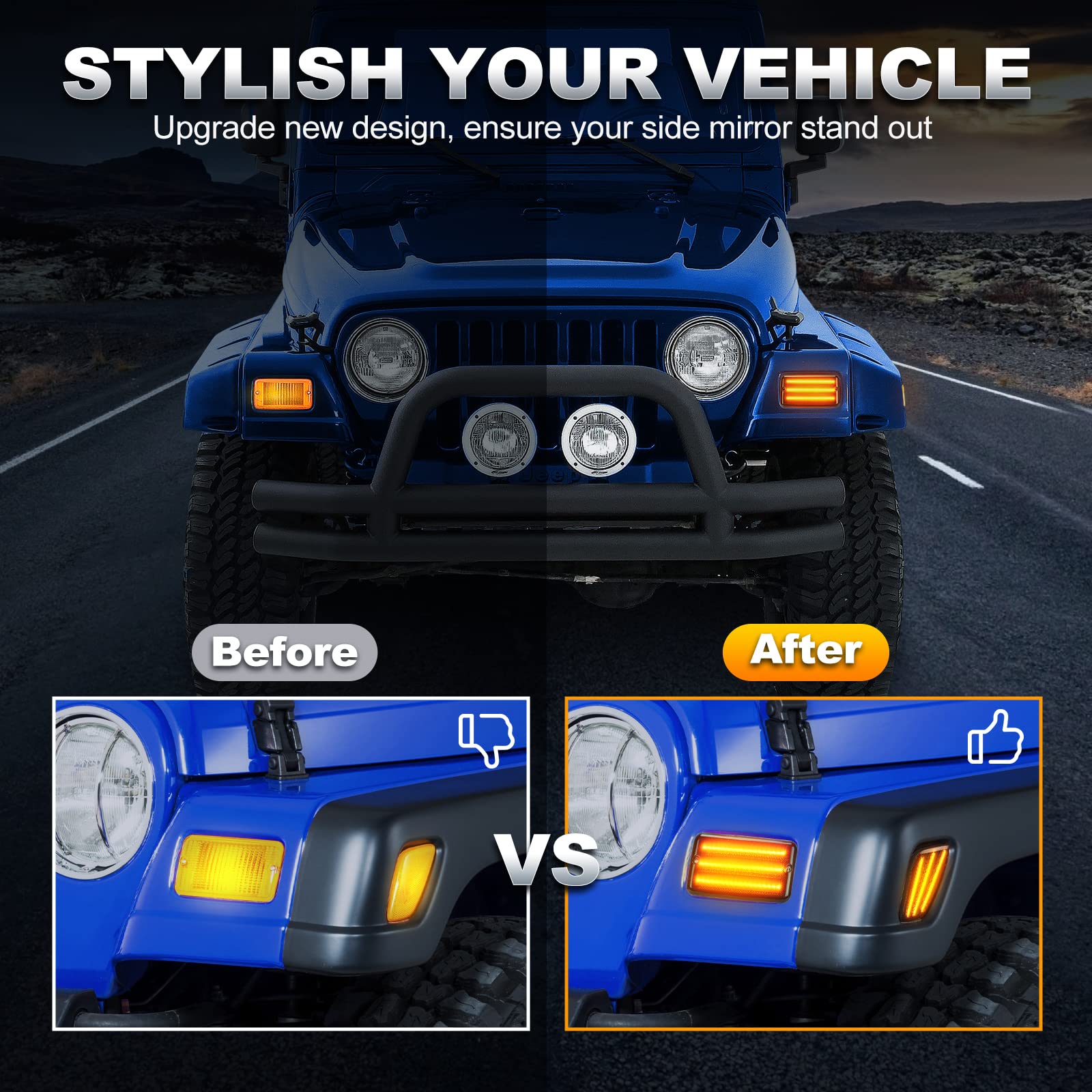 Suparee Led Front Turn Signal Lights And Led Side Marker Lights For Jeep Wrangler Tj 1997-2006, Amber Parking Light Drl And Amber Turn Signal, Smoked Lens 4Pcs