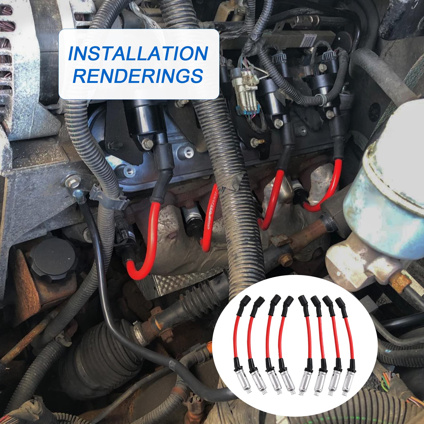 JDMSPEED High Performance Spark Plug Ignition Wire for 2000-2009 Chevy GMC V8 - Durable Silicone Construction