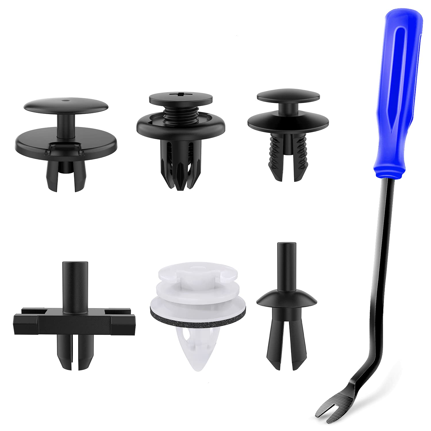 Gooacc 120Pcs Car Bumper Retainer Clips & Nylon Fasteners Rivet Kit 5Mm 6Mm 7Mm 9Mm 10Mm For Bumper Fender Hood Trunk Septum Windshield Lower Air Duct Front Seat Upholstery, With 1Pc Fastener Remover