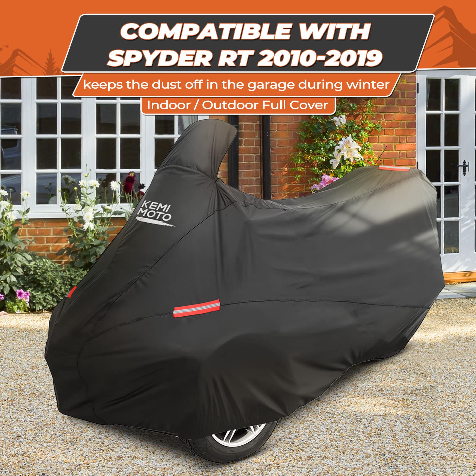 Kemimoto Full Cover Compatible With Can-Am Spyder Rt 2010-2019 Cover Dustproof All Weather Resistant With Reflective Strips