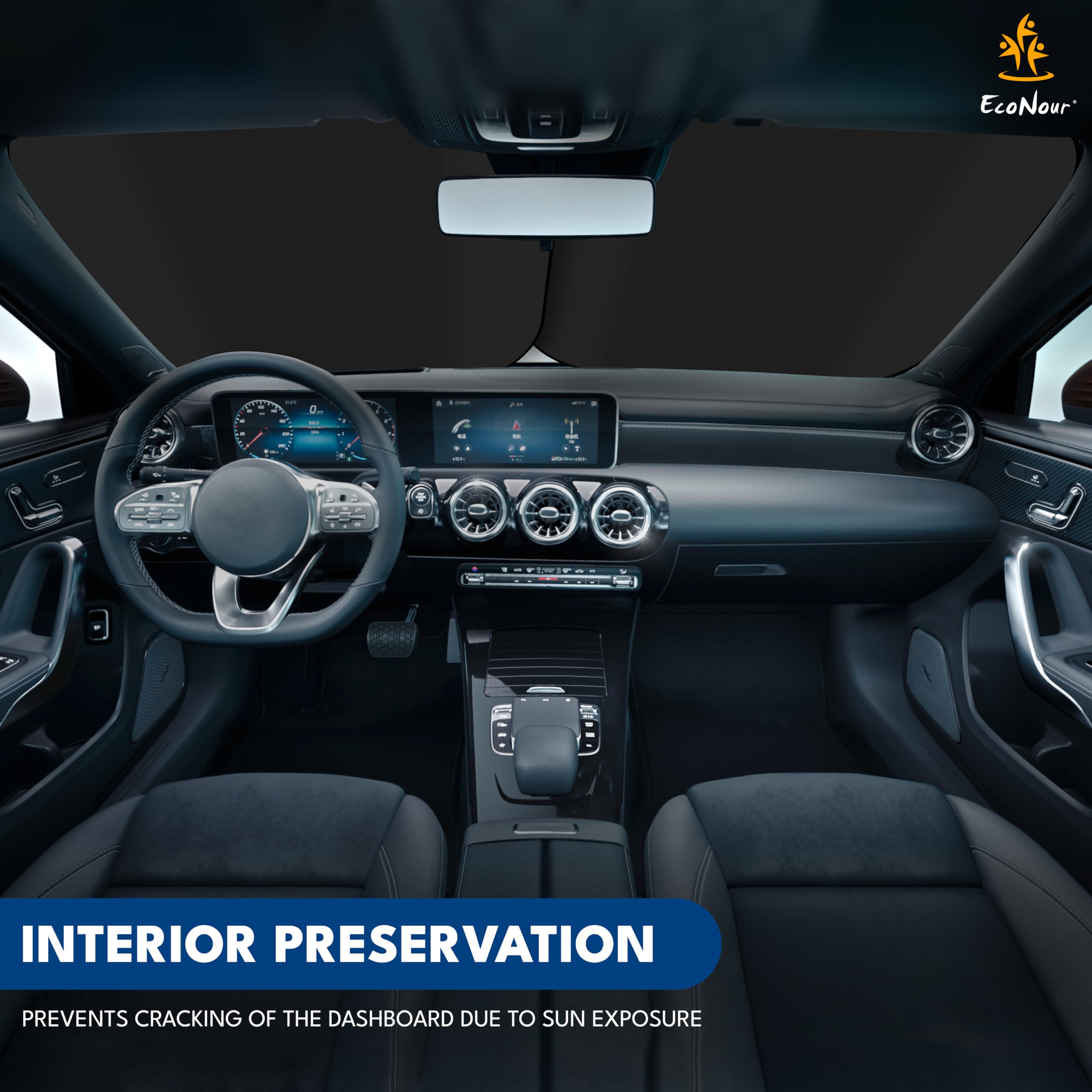 Econour 2-Piece Truck Sun Shade For Windshield, Truck Sun Protector Offers Sun Protection, Keeps You Cool, Foldable Automotive I