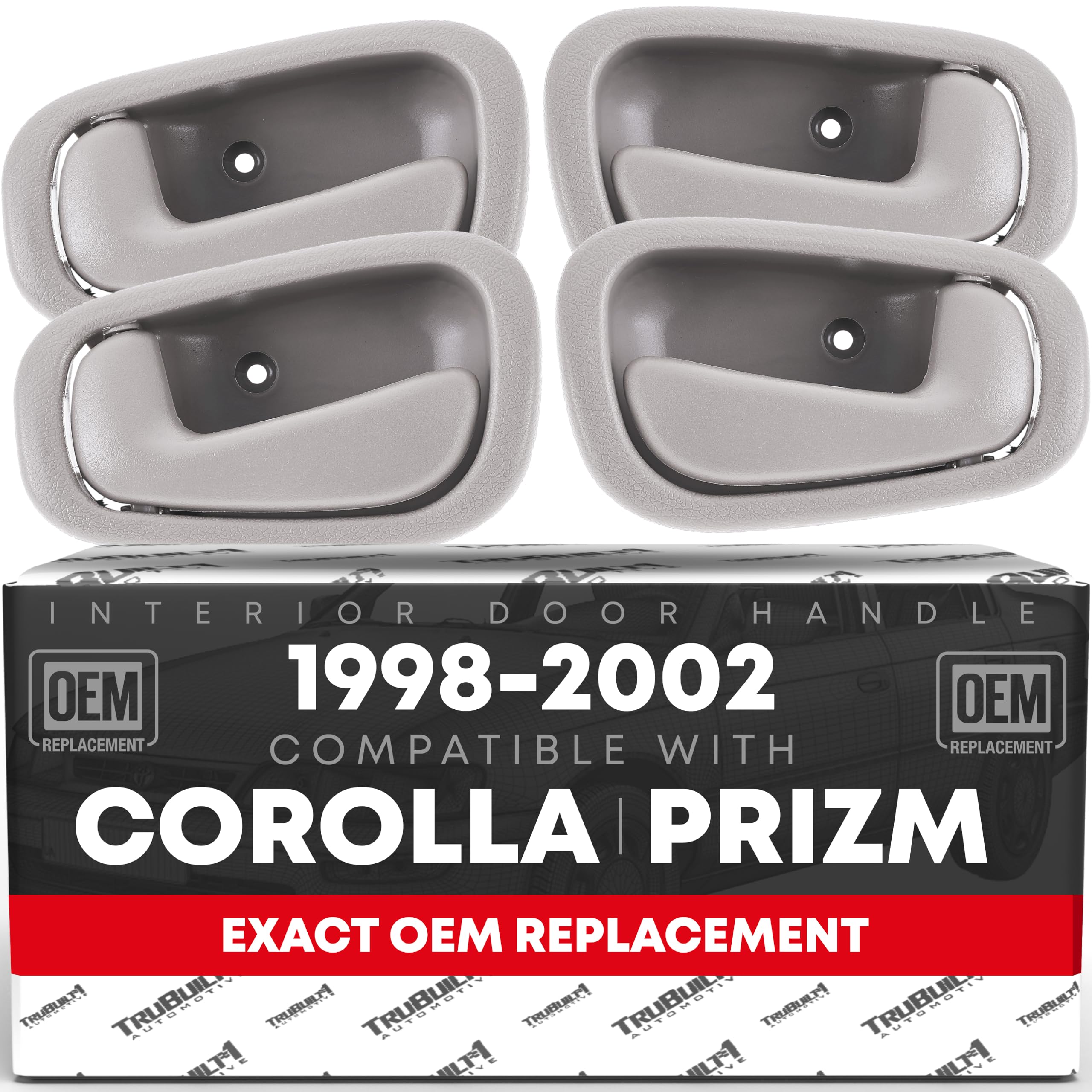 TRUBUILT1 AUTOMOTIVE Interior Door Handle 4-Piece Set, Front/Rear, Left & Right - Compatible with 1998-2002 Toyota Corolla - Lig
