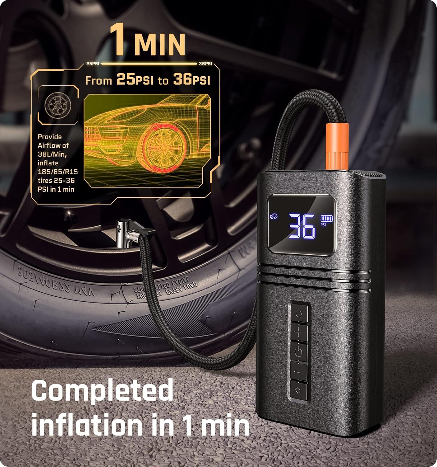RYSEAB Tire Inflator Portable Air Compressor for Car Tire, Cordless & Strong Power, Air Pump with 6000mAh Battery, Fast inflate