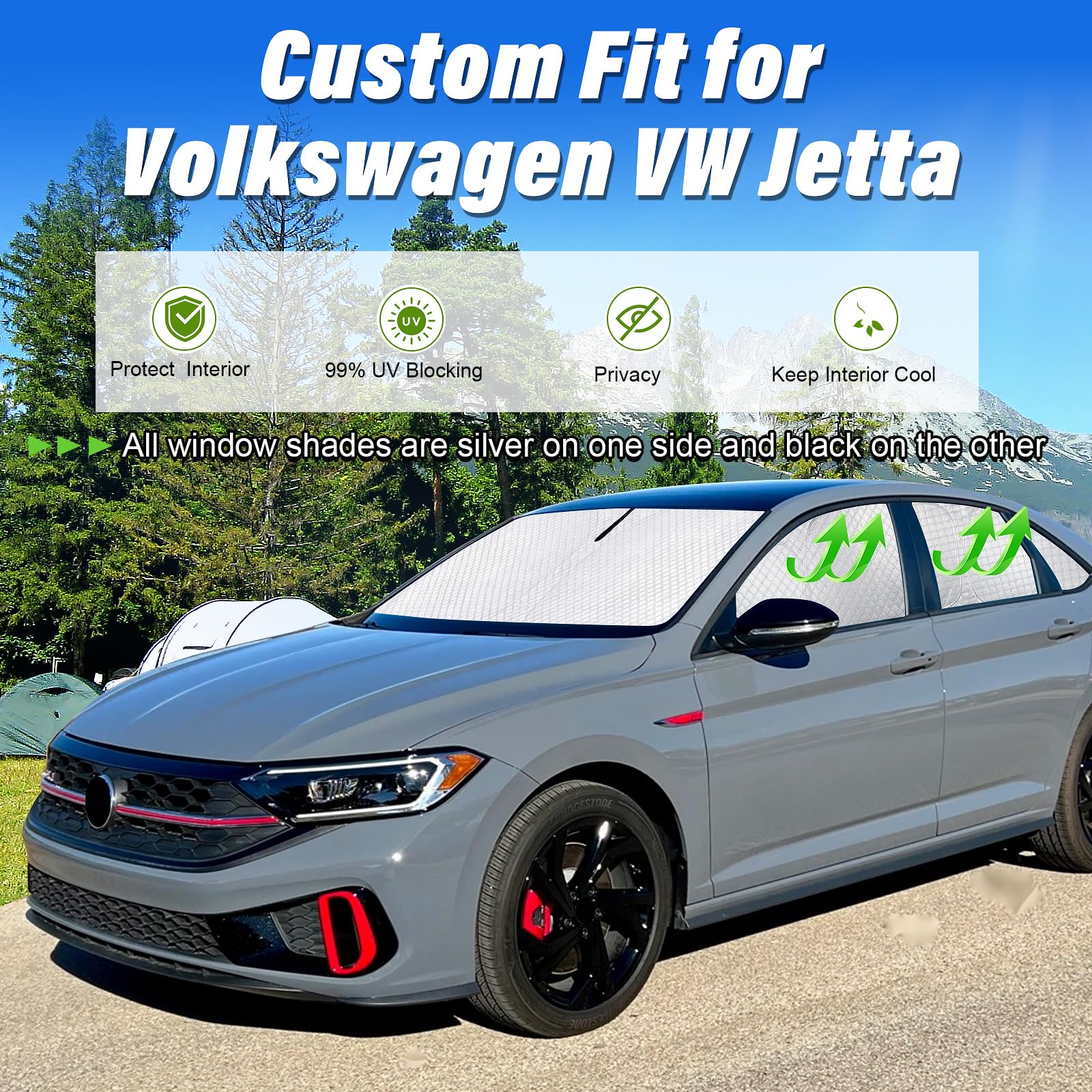 Kmf Windshield Sun Shade Replacement For Volkswagen Jetta Accessories 2019-2024 2025, Side Window Sun Shade Cover Sun Visor Shie