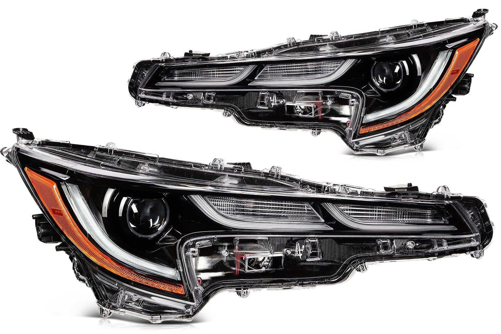 Headlight Assembly Fit 2020-2022 for Toyota COROLLA LE Black Housing Amber Reflector Driver and Passenger Side 81110-02S50 81150