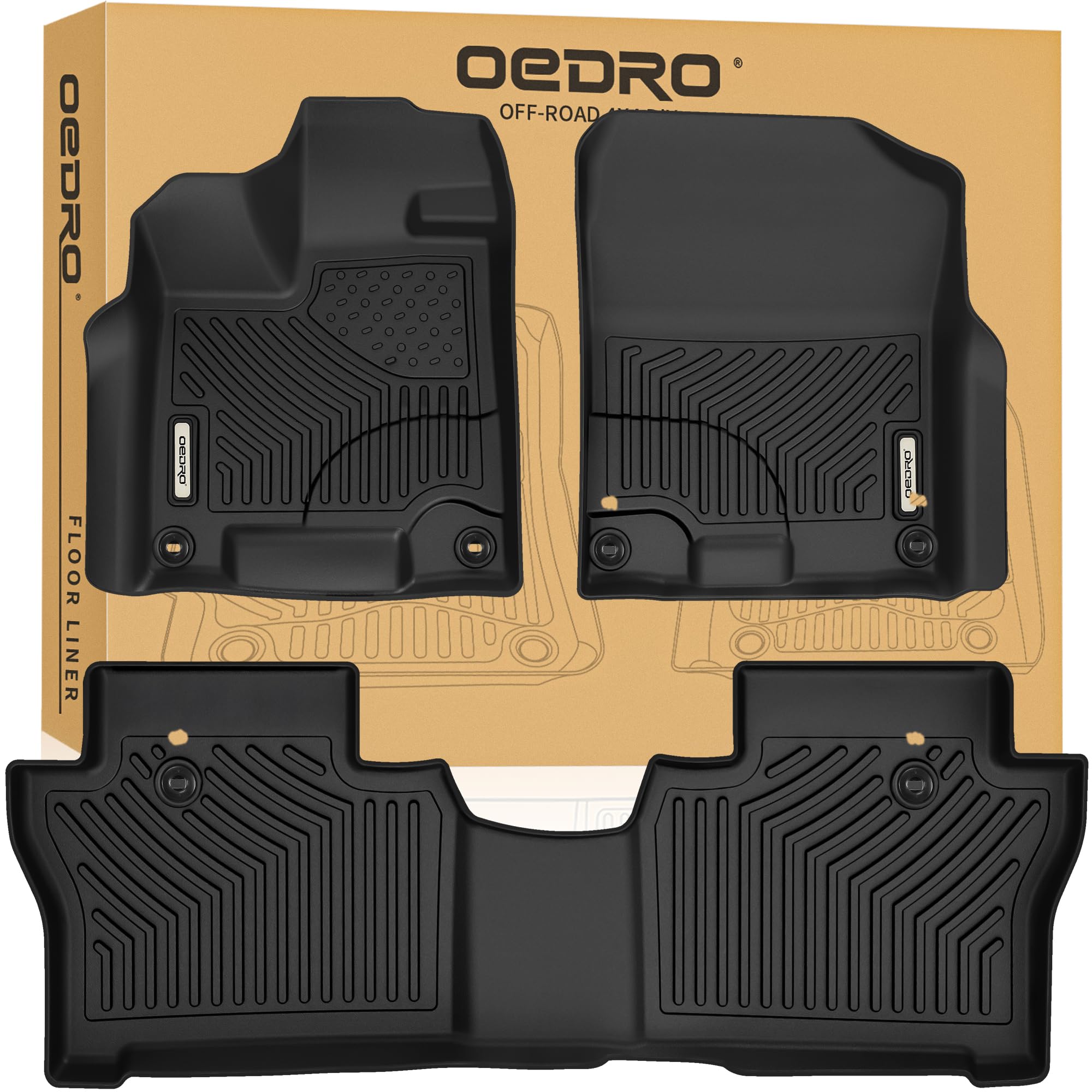 Oedro Floor Mats Fit For 2017-2025 Honda Ridgeline Crew Cab, 3 Row Liner Set (Front, 2Nd Seats And Underseat Cargo Area), Black