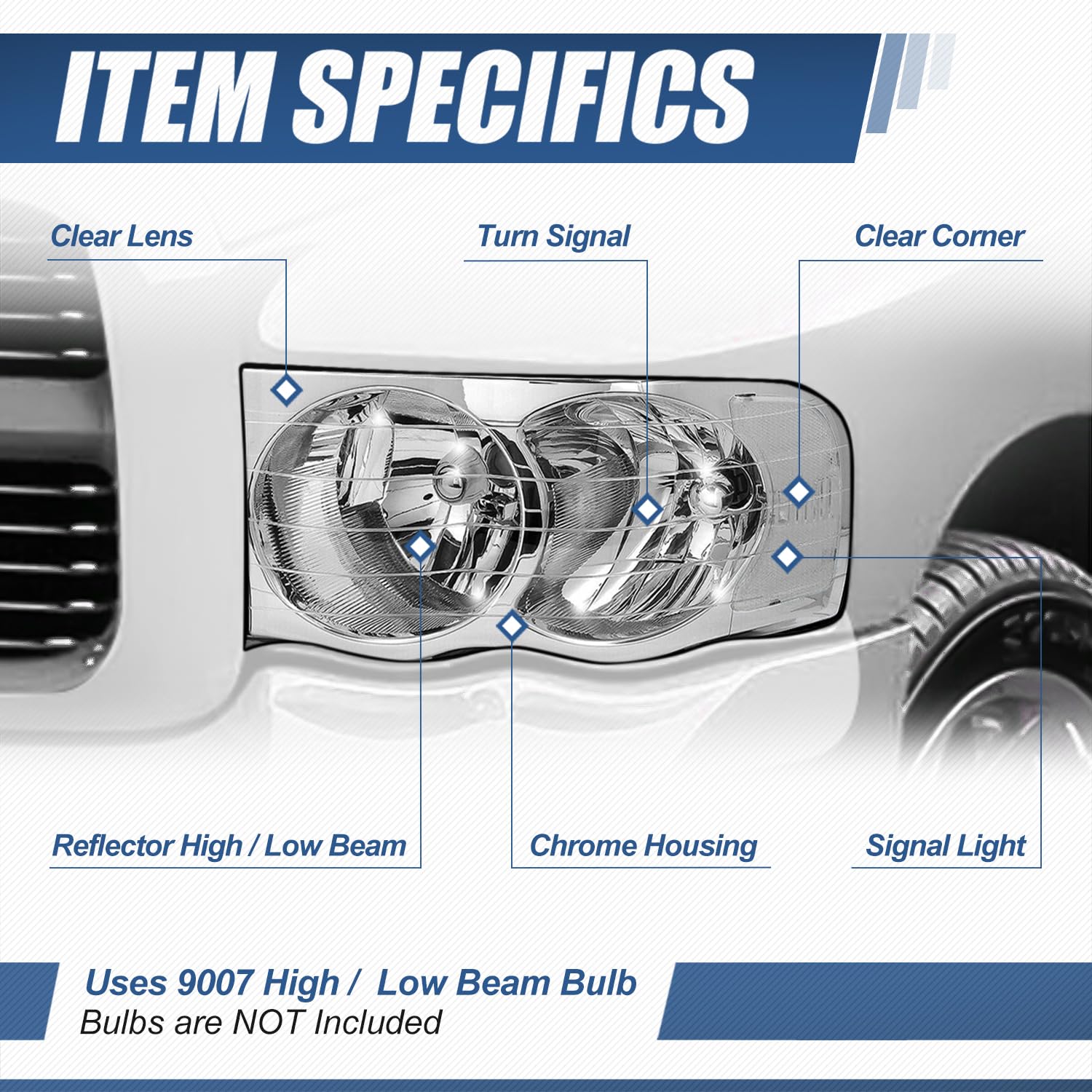 Auto Dynasty Halogen Model Headlight Assembly Compatible With Dodge Ram 1500 2500 3500 Pickup Truck 2002 2003 2004 2005, Driver