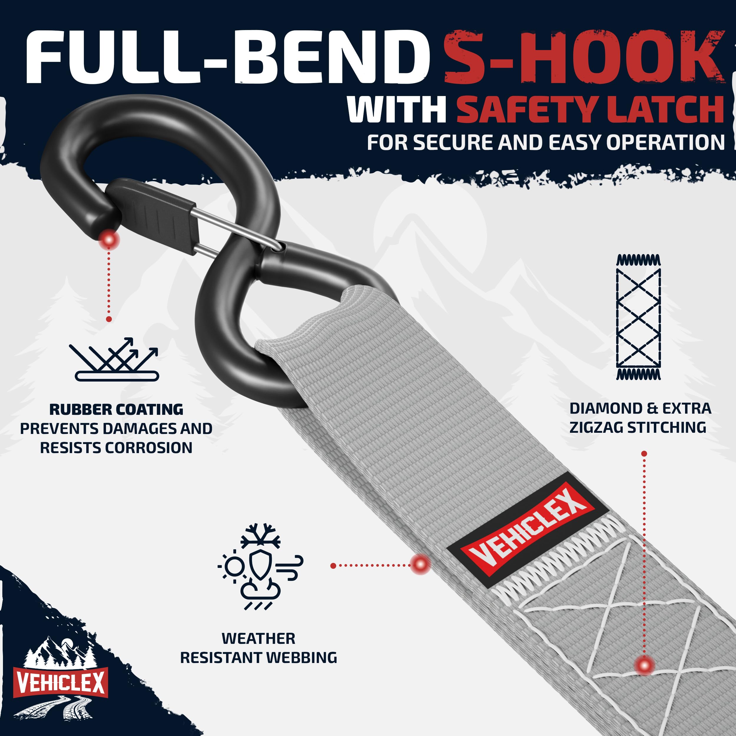 Vehiclex Motorcycle Ratchet Tie Down Straps With Soft Loops - 4Pk Heavy Duty 1.5'' X 8Ft Kit, 4,400 Lb Breaking Strength For Pow