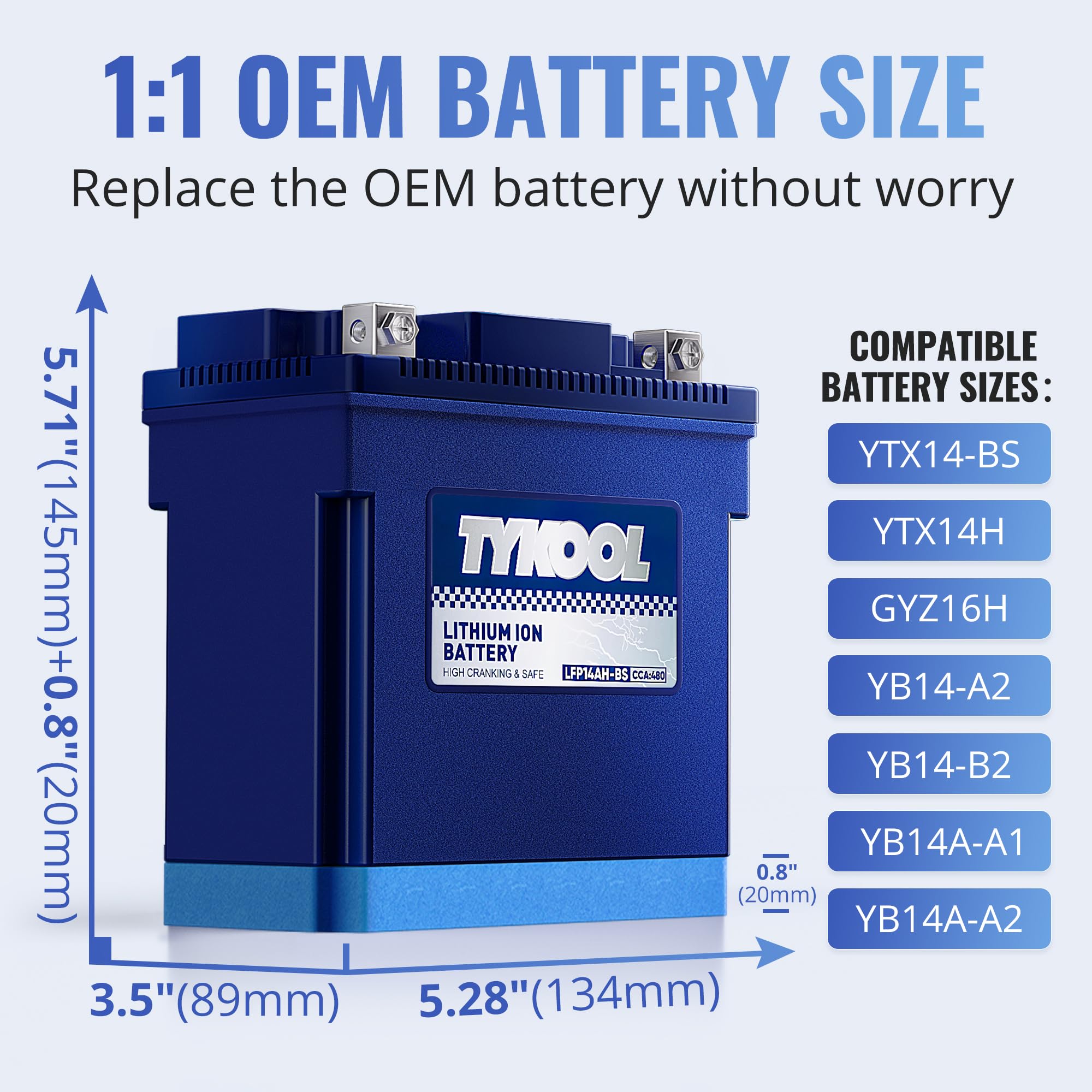 Tykool Ytx14Ah-Bs High Performance Lifepo4 Lithium Atv Battery,12V 8Ah,480Cca,5X Longer Life,Digital Readout,Fits For Polaris Sp