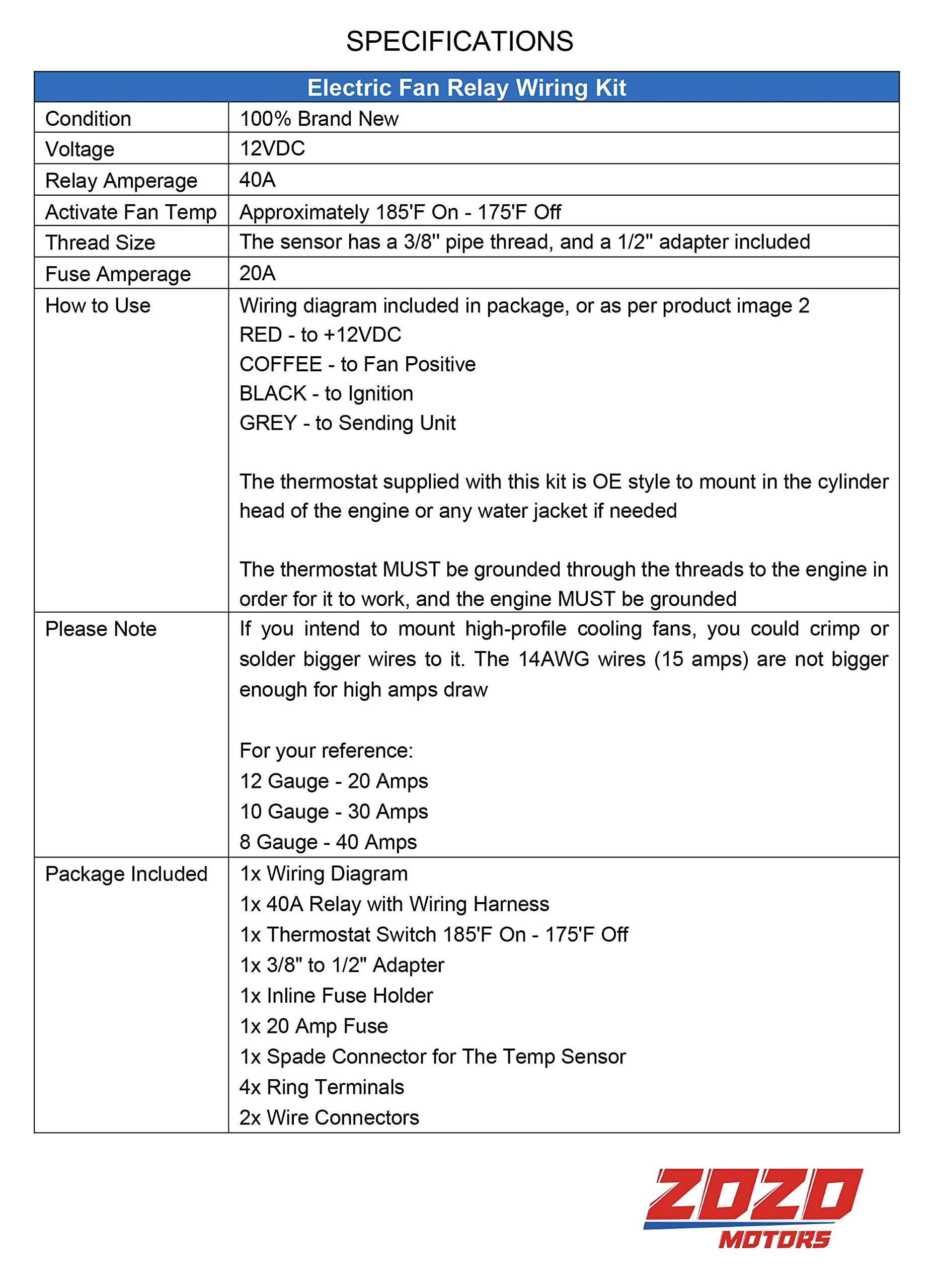 Electric Fan Wiring Kit Electric Fan Relay Kit With Thermostat Radiator Fan Sensor Switch Electric Cooling Fan Thermostat Kit Temperature Sensor Switch 185 On 175 Off, 40 Amp Waterproof Relay Kit