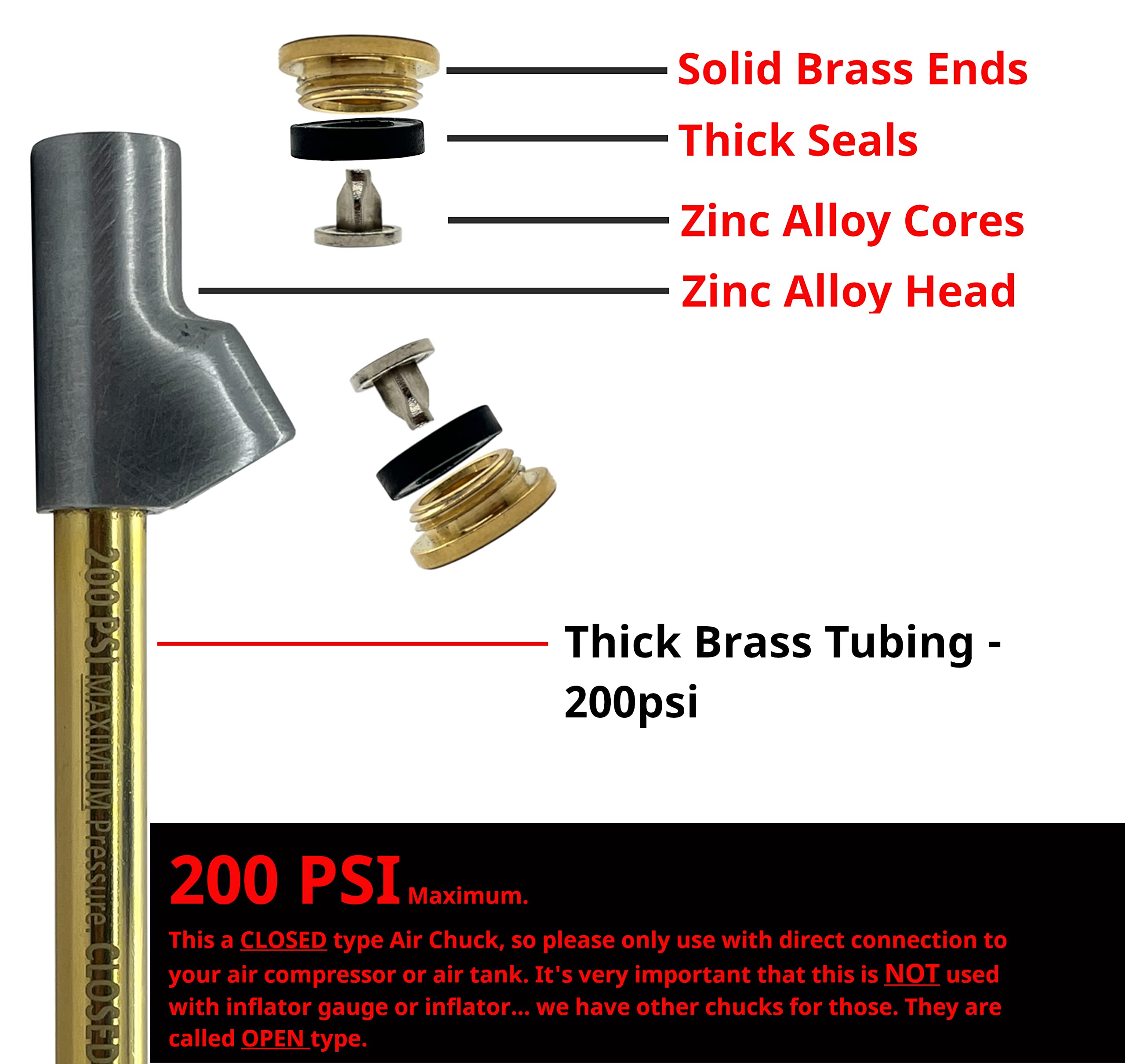 Semi Truck Air Chuck for Tires. Extended Reach Dual Head, 1/4 Inch FNPT, 200 psi. This Tire Air Chuck Fits RV, Dually Trucks, an