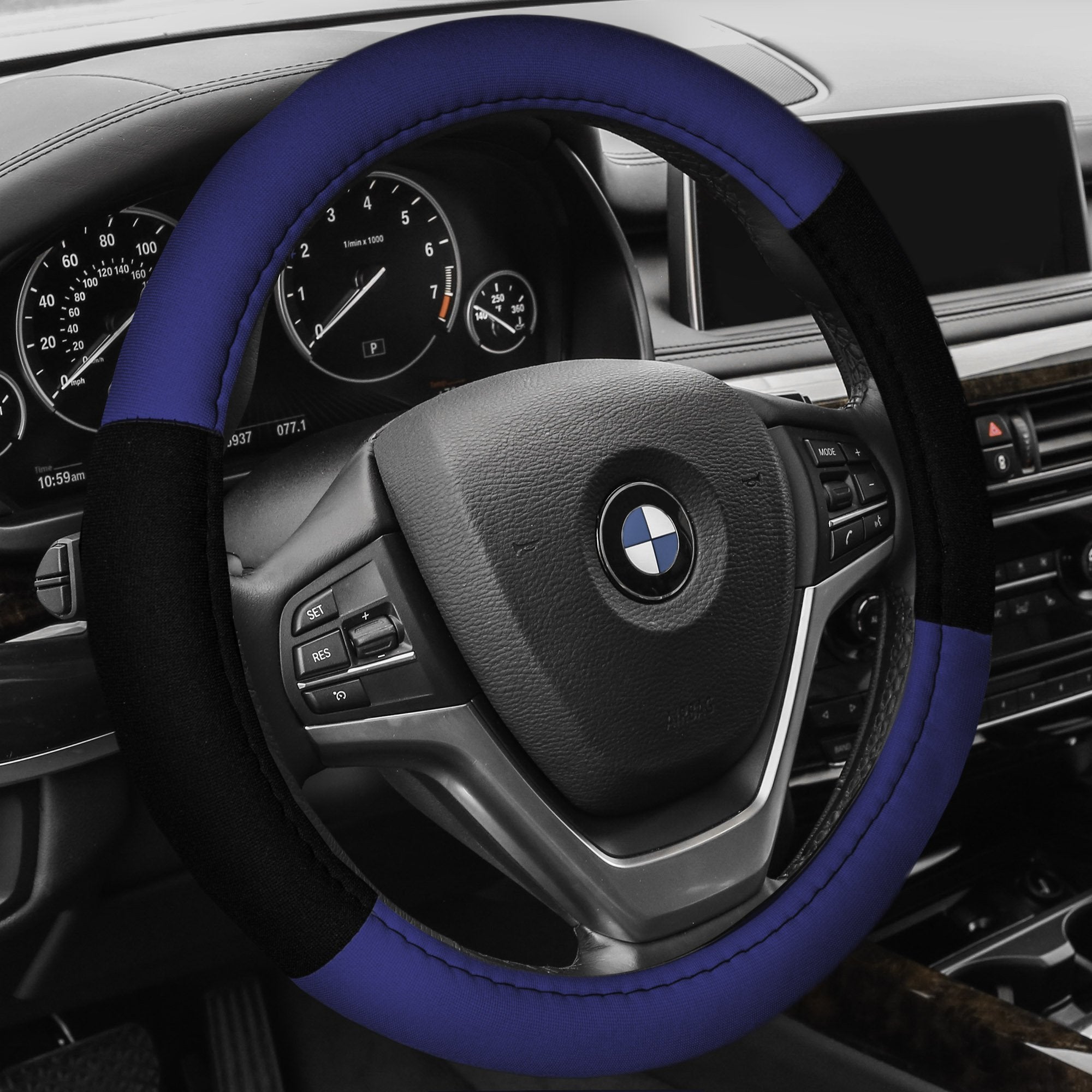 Fh Group Universal Fit Modernistic And Seat Belt Pads Combo Set Steering Wheel Cover Fits Most Cars, Suvs Blue