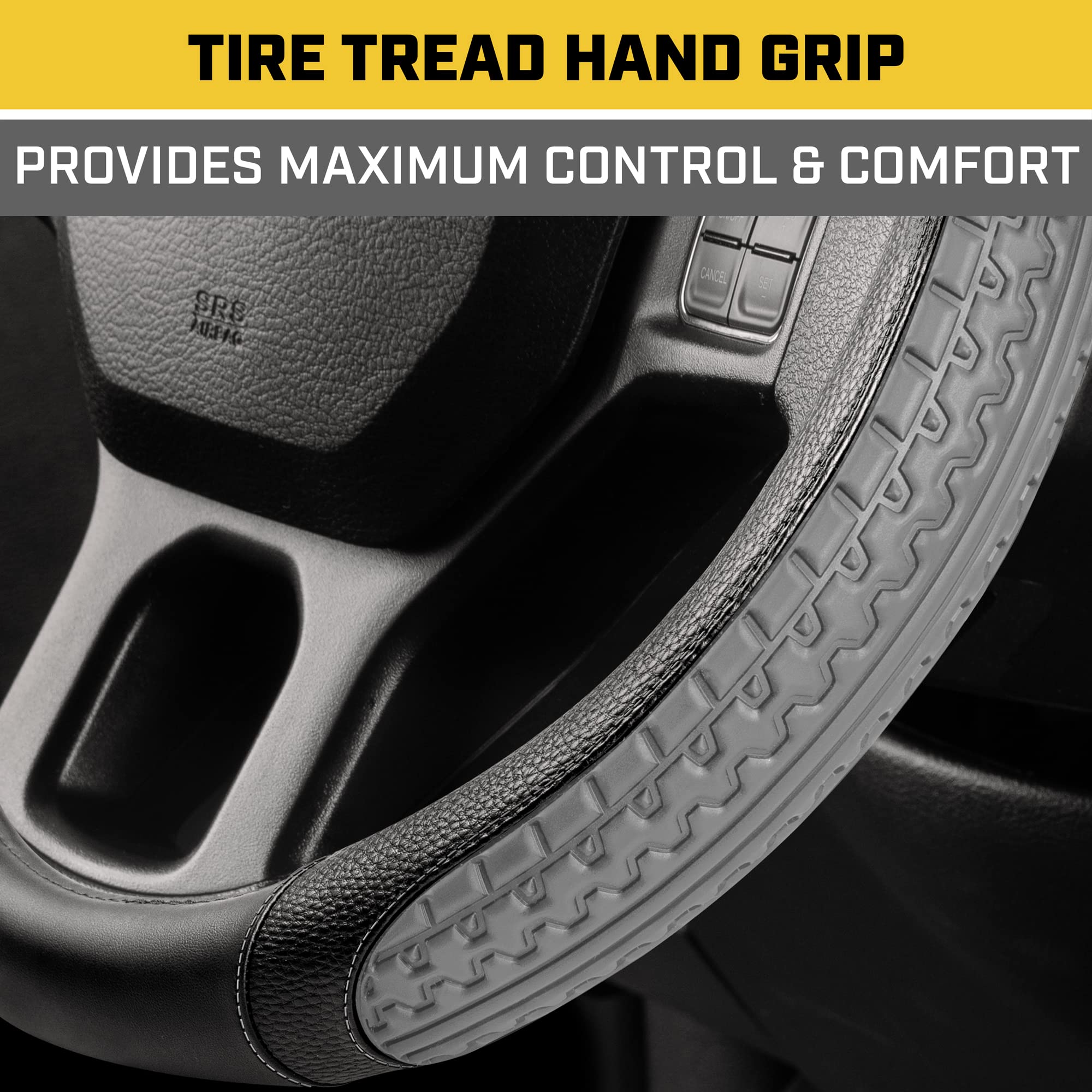 CAT DuraGrip Car Steering Wheel Cover, Gray Tire Tread Traction Design, Auto Steering Wheel Cover for Cars Trucks Vans SUVs, Imp