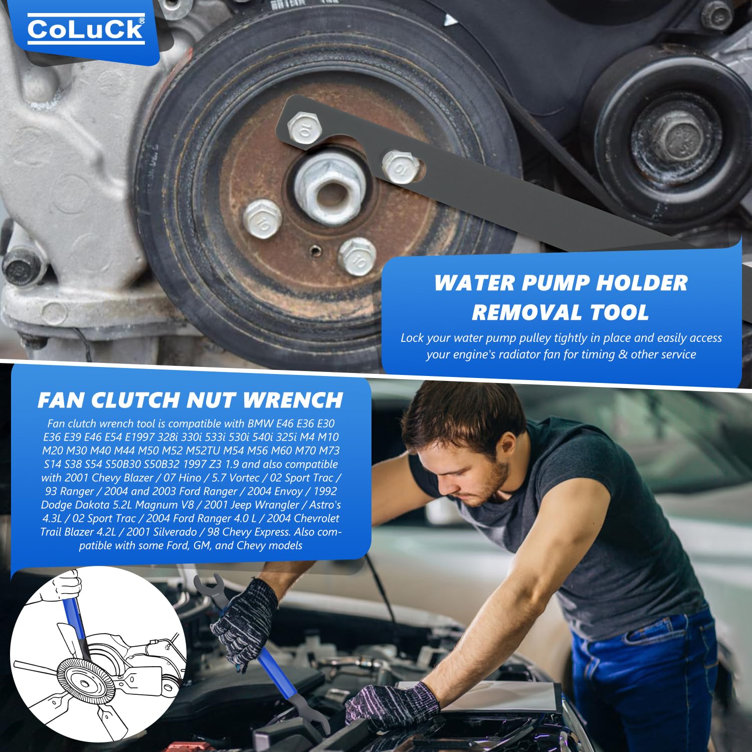 32Mm & 36Mm Fan Clutch Wrench Set,Water Pump Pulley Holder Removal Tool For Bmw, Ford, Gm, Dodge,Chevrolet,Jeep Fan Clutch Remov