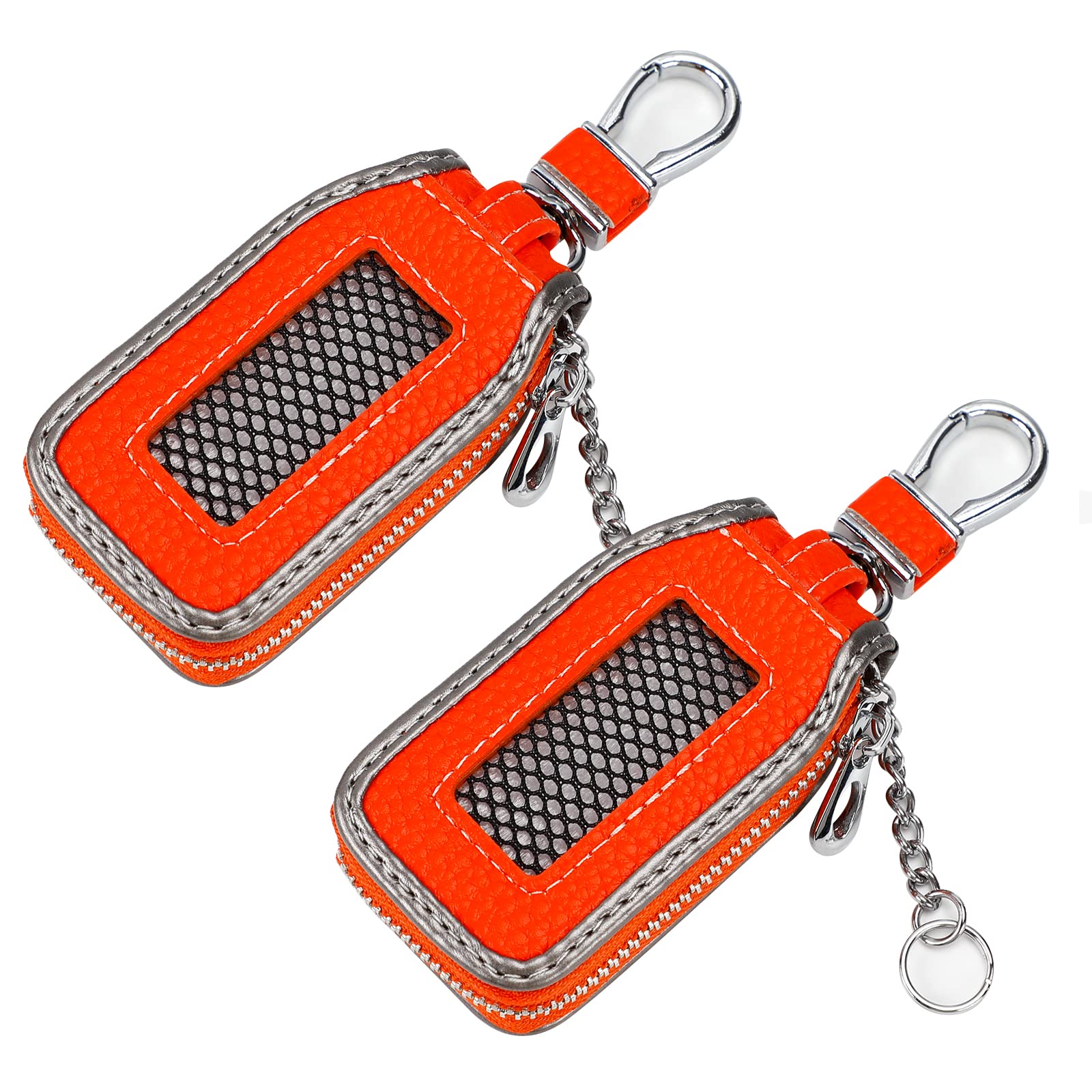 2 Pieces Leather Car Key Chain Case Holder Car Key Case Key Fob Protector Car Key Fob Cover Case (Orange)