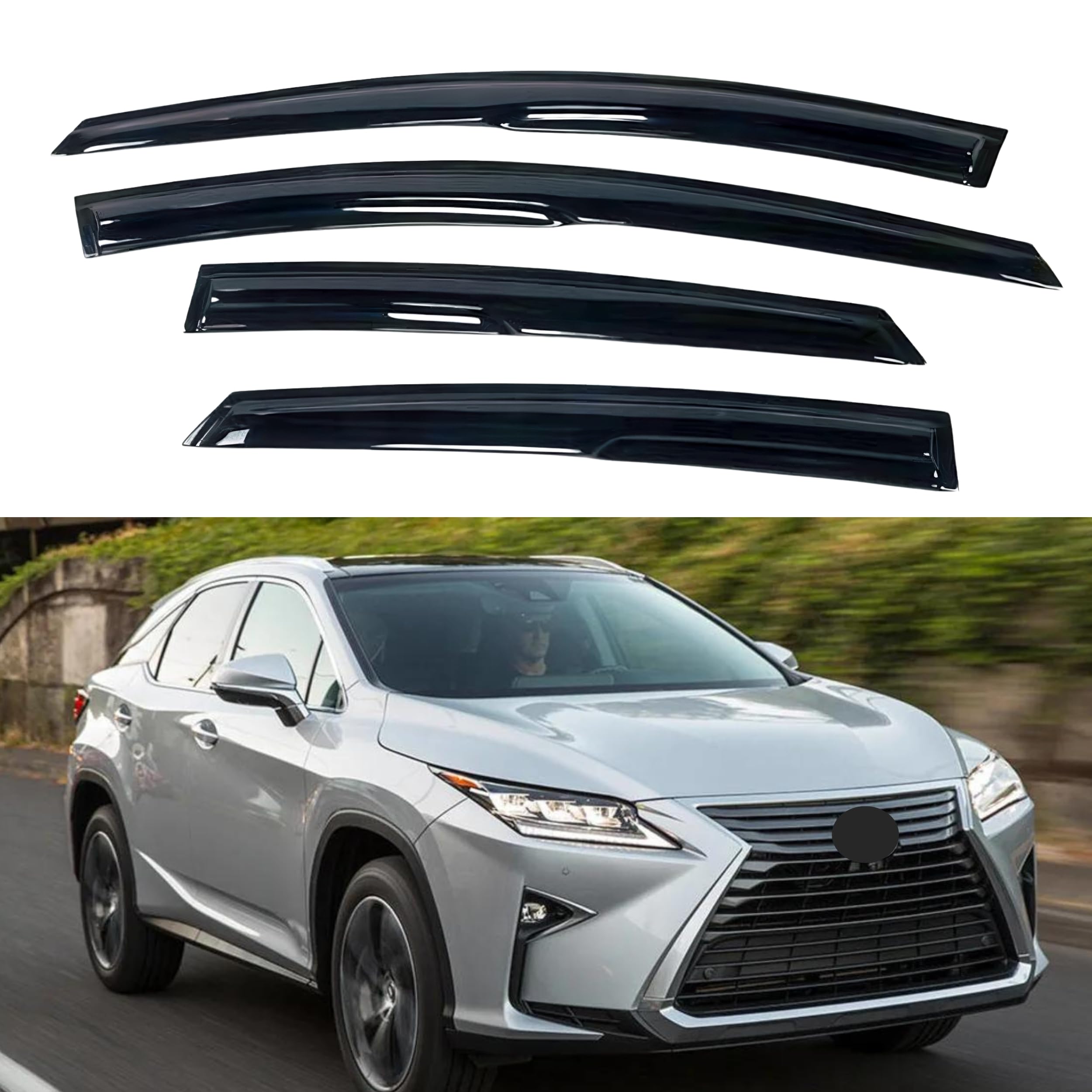 Ig Window Visor For Lexus Rx350 Rx450H 2010-2015, Rain Guard Tape-On Extra Durable Sun Wind Side Vent Window Deflector Mugen Sty