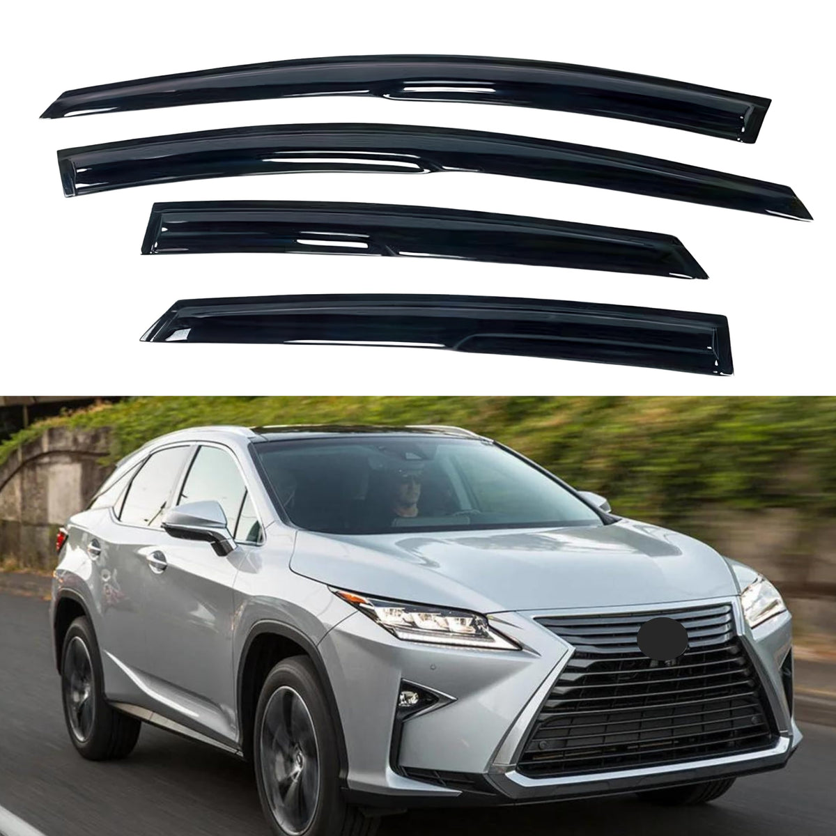 Ig Window Visor For Lexus Rx350 Rx450H 2010-2015, Rain Guard Tape-On Extra Durable Sun Wind Side Vent Window Deflector Mugen Sty