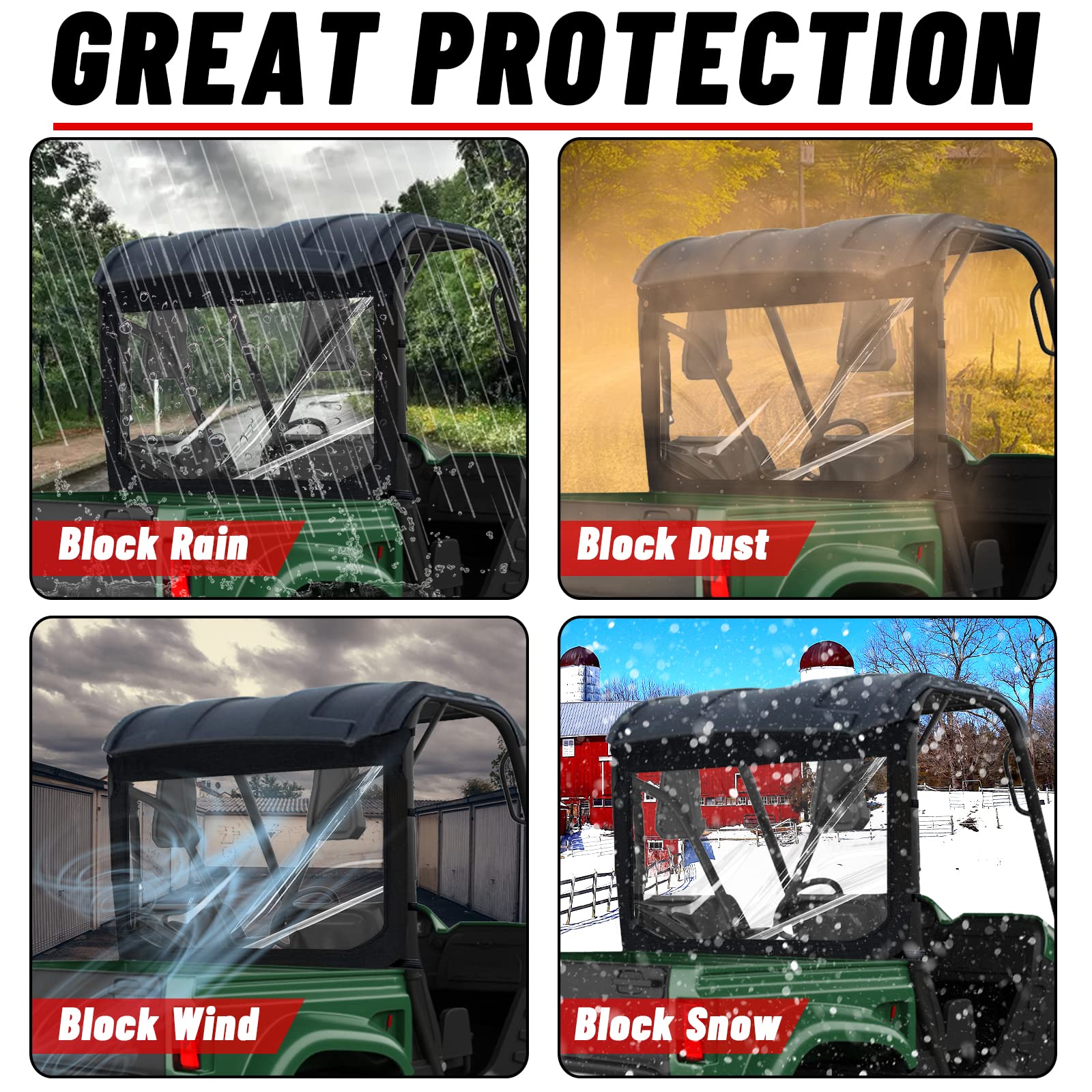Rhino UTV Rear Windshield - StarknightMT Soft Back Window With Zipper Compatible With Rhino 450 660 700 Massimo MSU500 Hisun 500