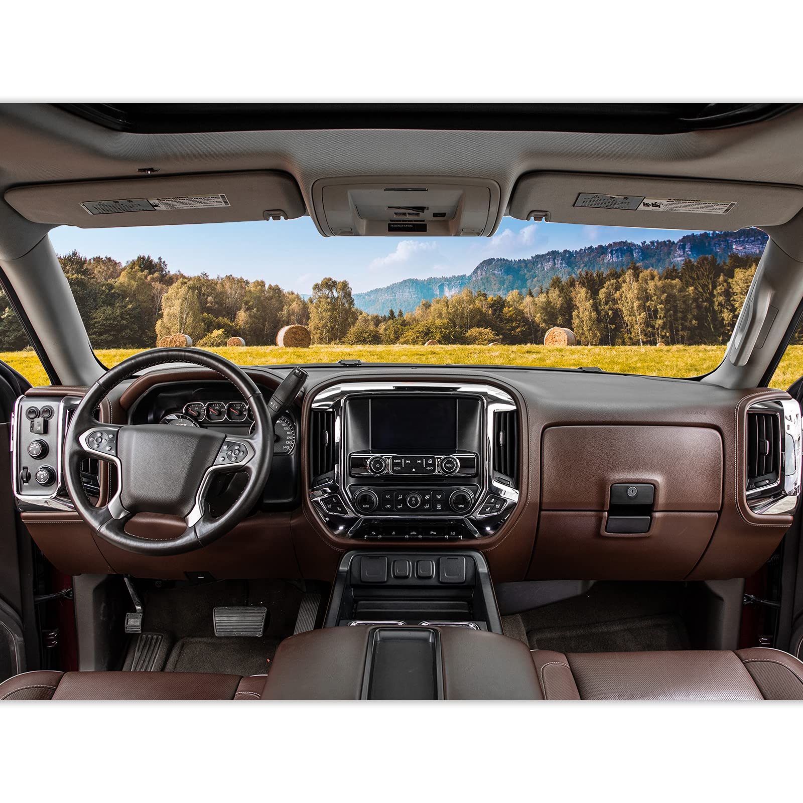 RT-TCZ for Silverado Dashboard Panel Trim Cover Chrome Bezel for GMC Sierra Chevy Silverado 2014-2017 Silver Chrome Interior Accessories 4pcs